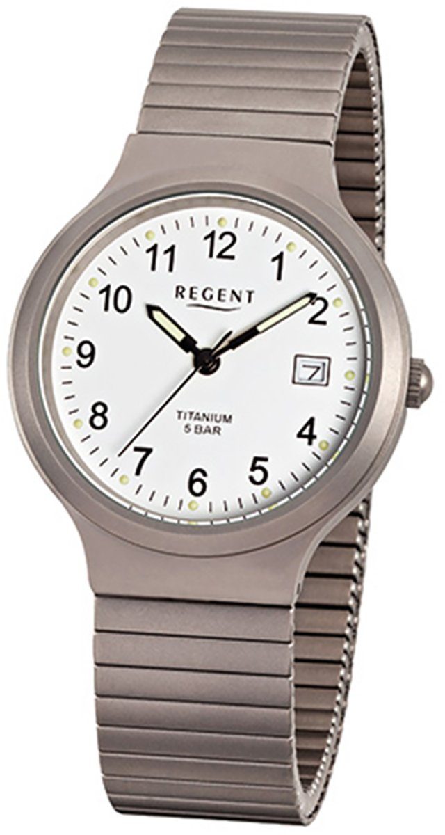Regent Quarzuhr rund, Herren Damen, (ca. Herren-Armbanduhr Armbanduhr mittel 36mm), silber Titanarmband Damen Regent grau