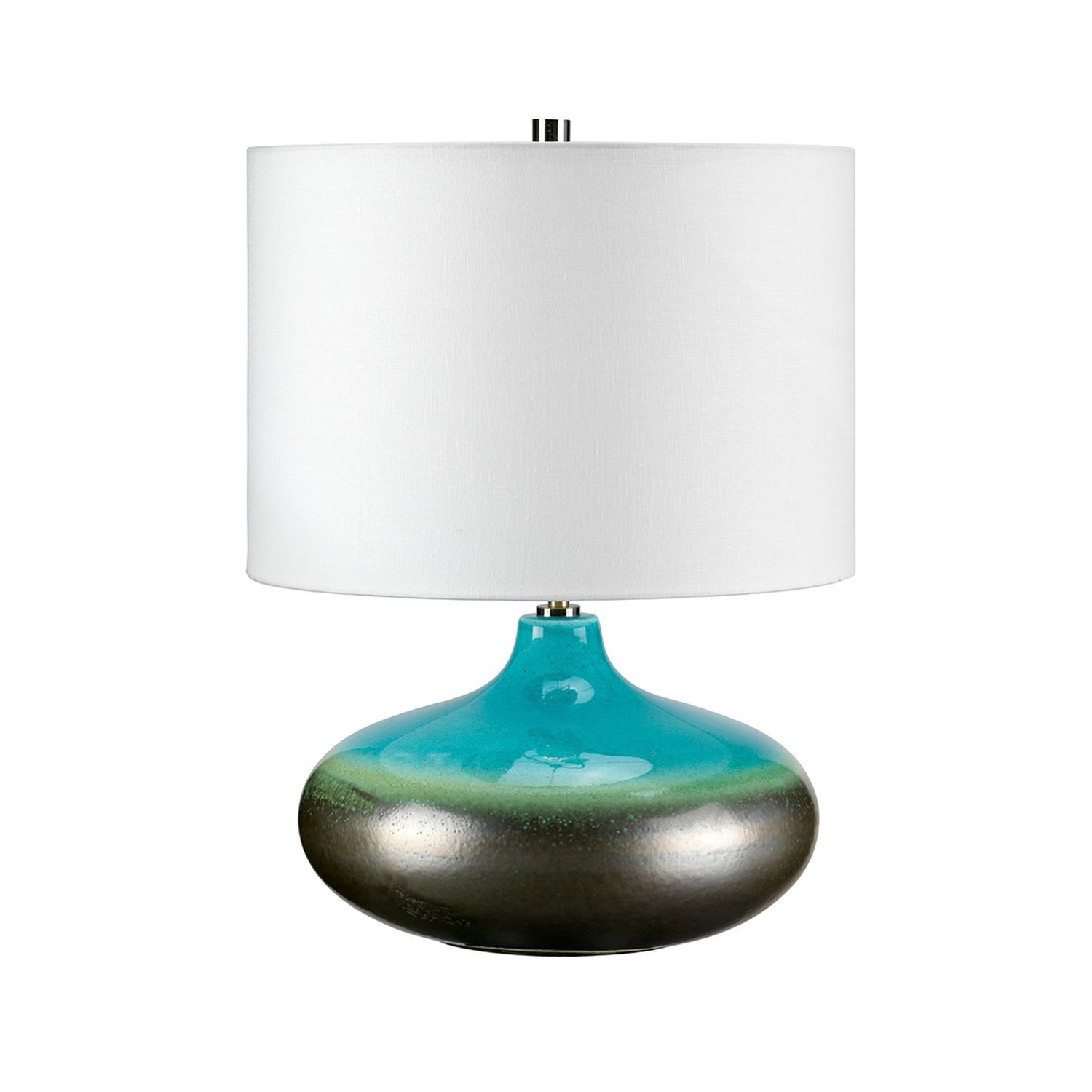 Licht-Erlebnisse Tischleuchte LARA, ohne Leuchtmittel, Tischleuchte 48 cm Weiß Türkis Stoff Glas E27 Maritim Beleuchtung