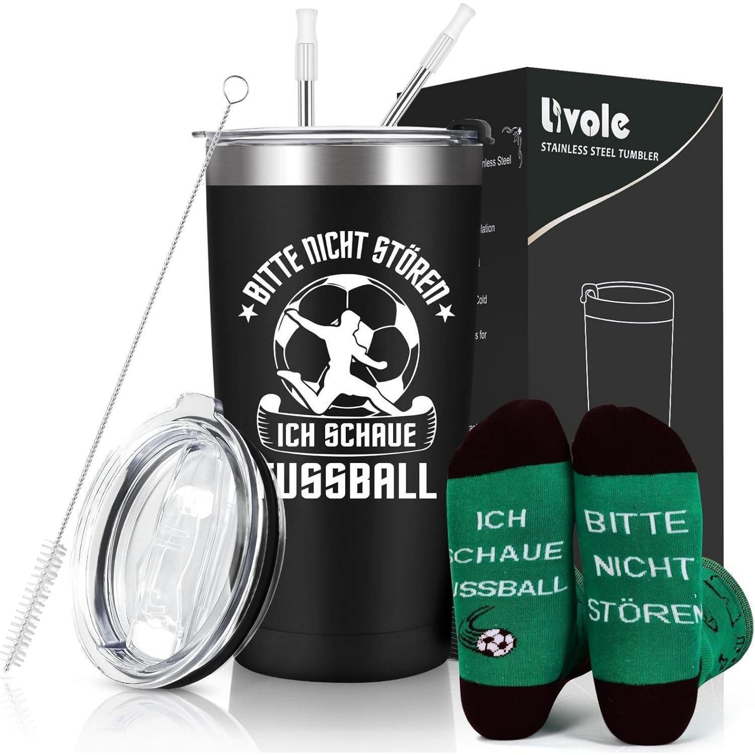 LuxusKollektion Thermobecher Weinbecher Edelstahl 600ml Fußball 20oz (600ml) Ich Schaue Fußball, Metall