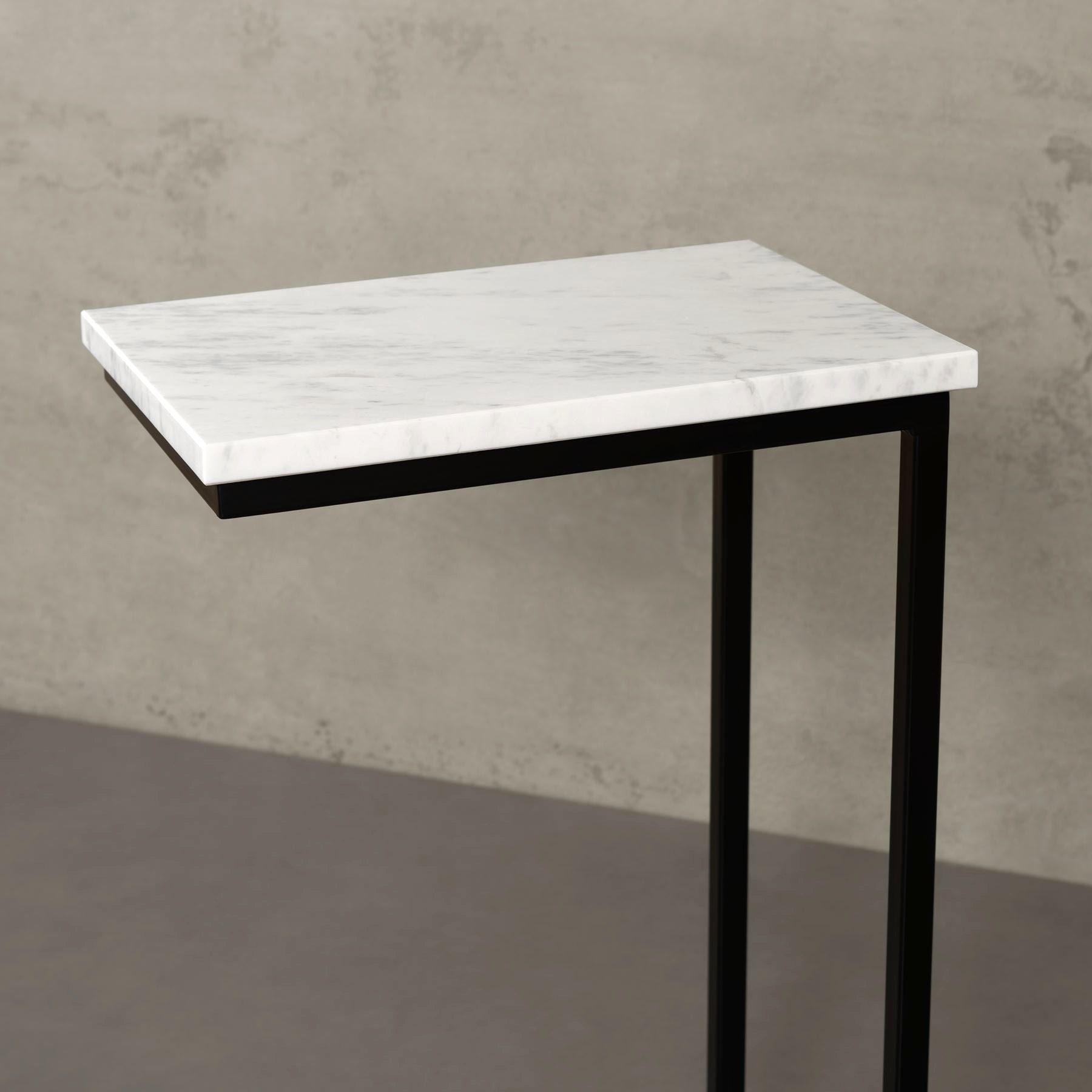 ECHTEM Tisch schwarz mit MAGNA Olympus STOCKHOLM MARMOR, Atelier Wohnzimmer 40x30x68cm eckig, Couchtisch Laptoptisch, White Metallgestell,