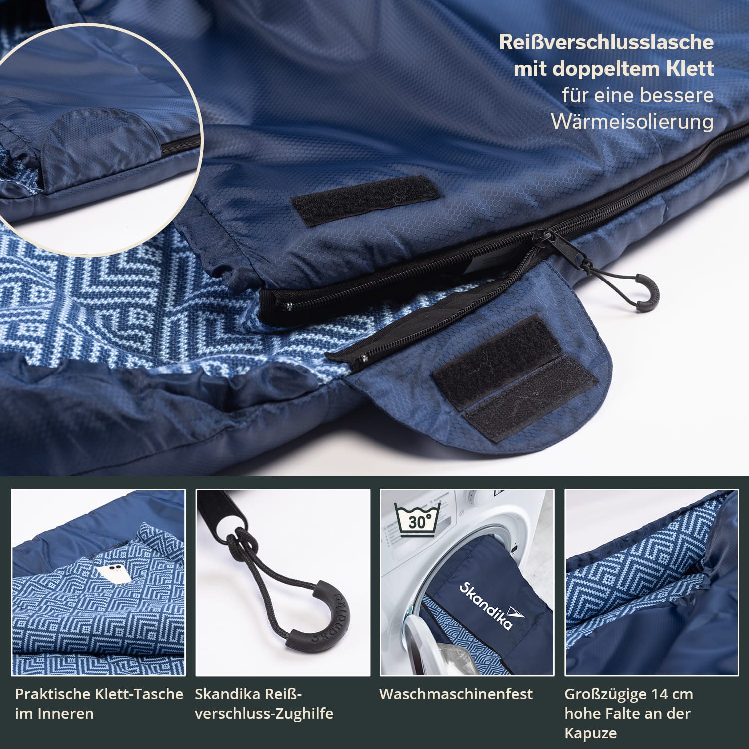 Skandika Schlafsack Dundee + Kopfkissen, 3 Jahreszeiten, bis -20°C - 220x80cm, Koppelbar (Innentasche mit Klett, Koppelbar, Kapuze/Kopfteil mit Kordel), Innenfu – Bild 4 von 5