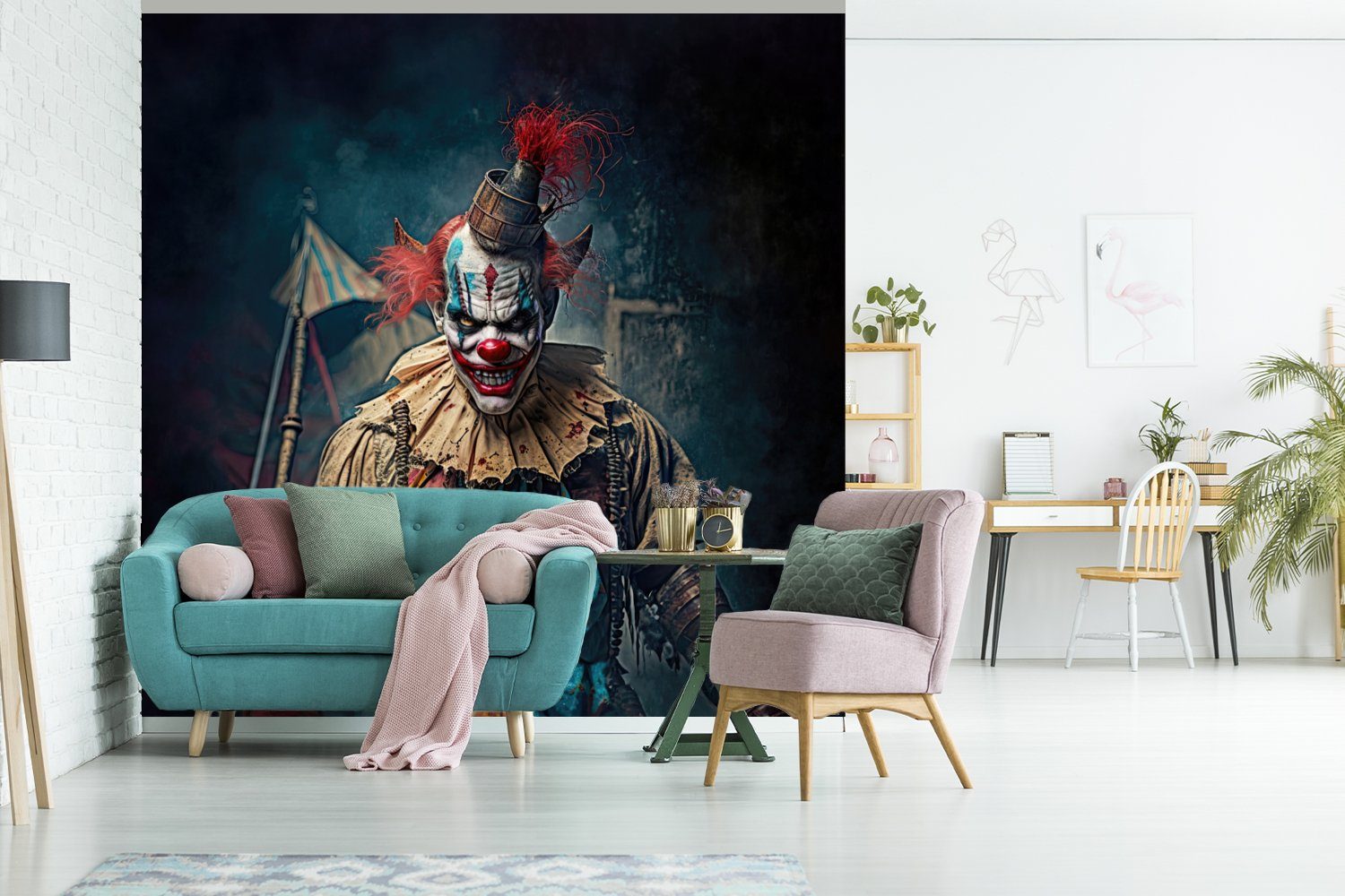 MuchoWow Fototapete Clown - Horror (4 Porträt, St), - Schlafzimmer Kleidung - bedruckt, Matt, Fototapete Wohnzimmer Küche, für Vliestapete