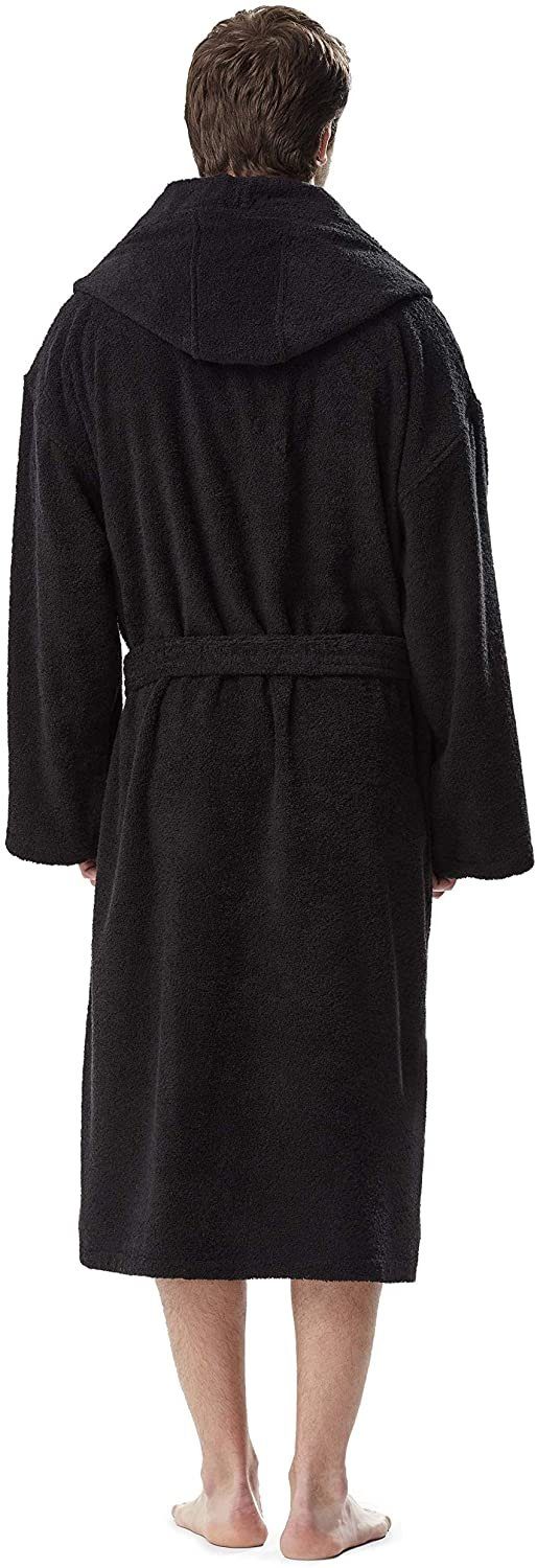 Arus Herrenbademantel Astrom aus Baumwoll-Frottee, Reisebademantel, Saunamantel, 100% Baumwolle, Kapuze, Gürtel, mit Kapuze, wadenlang oder extra lang, 100% Baumwolle