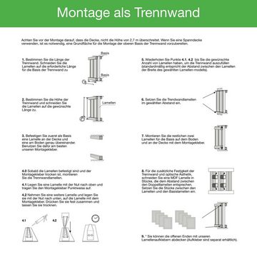 Hexim Wanddekoobjekt Abdecksticker White Edition (1,35m Lamellen MDF Holz - Lamellenwand Raumteiler Top Design Holzlamellen Wandverkleidung - (Abdecksticker, 8 Stück) Sichtschutzlamellen Innen)