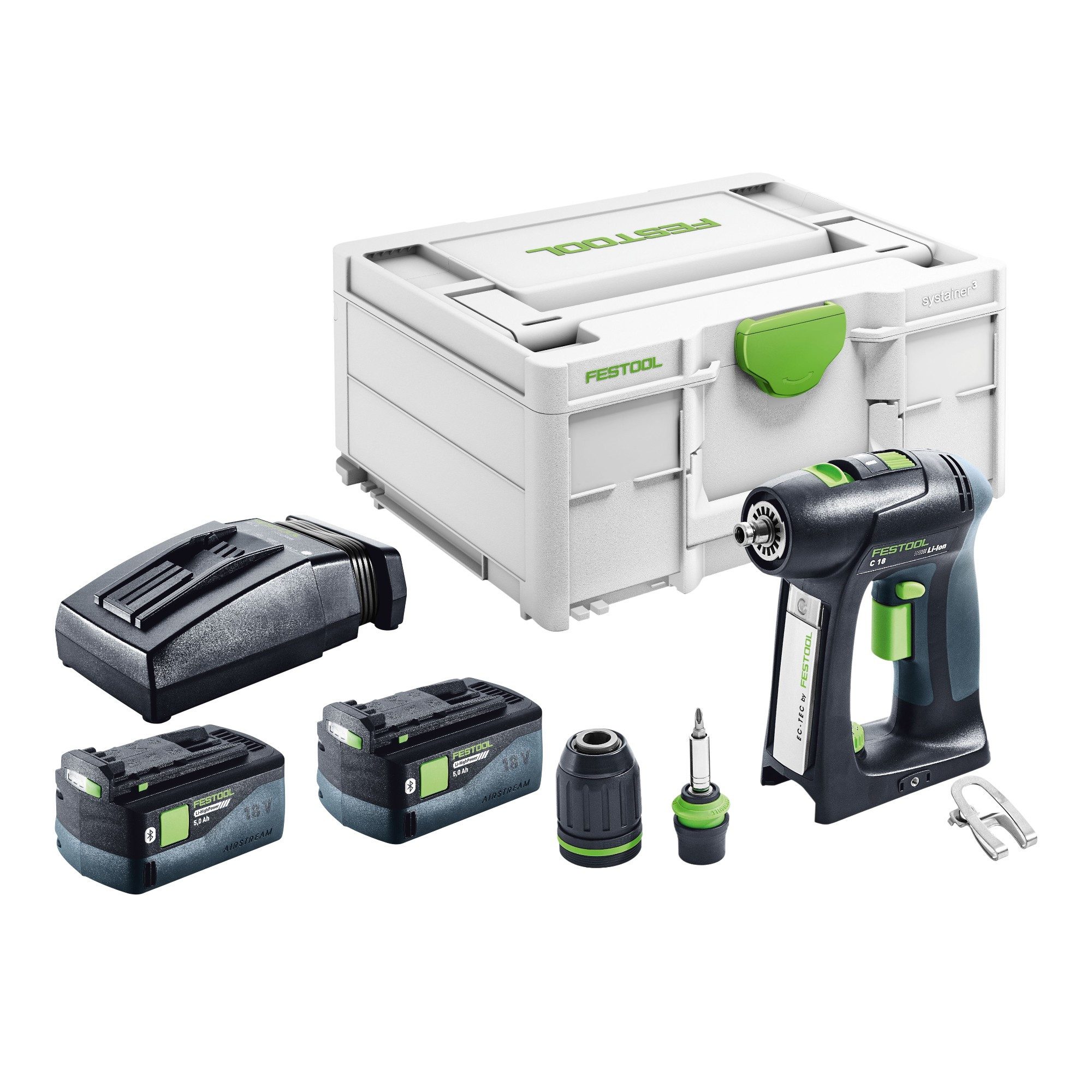 FESTOOL Akku-Schrauber C 18-Basic Akku Bohrschrauber 18 V 45 Nm Brushless + 2x Akku 5,0 Ah +