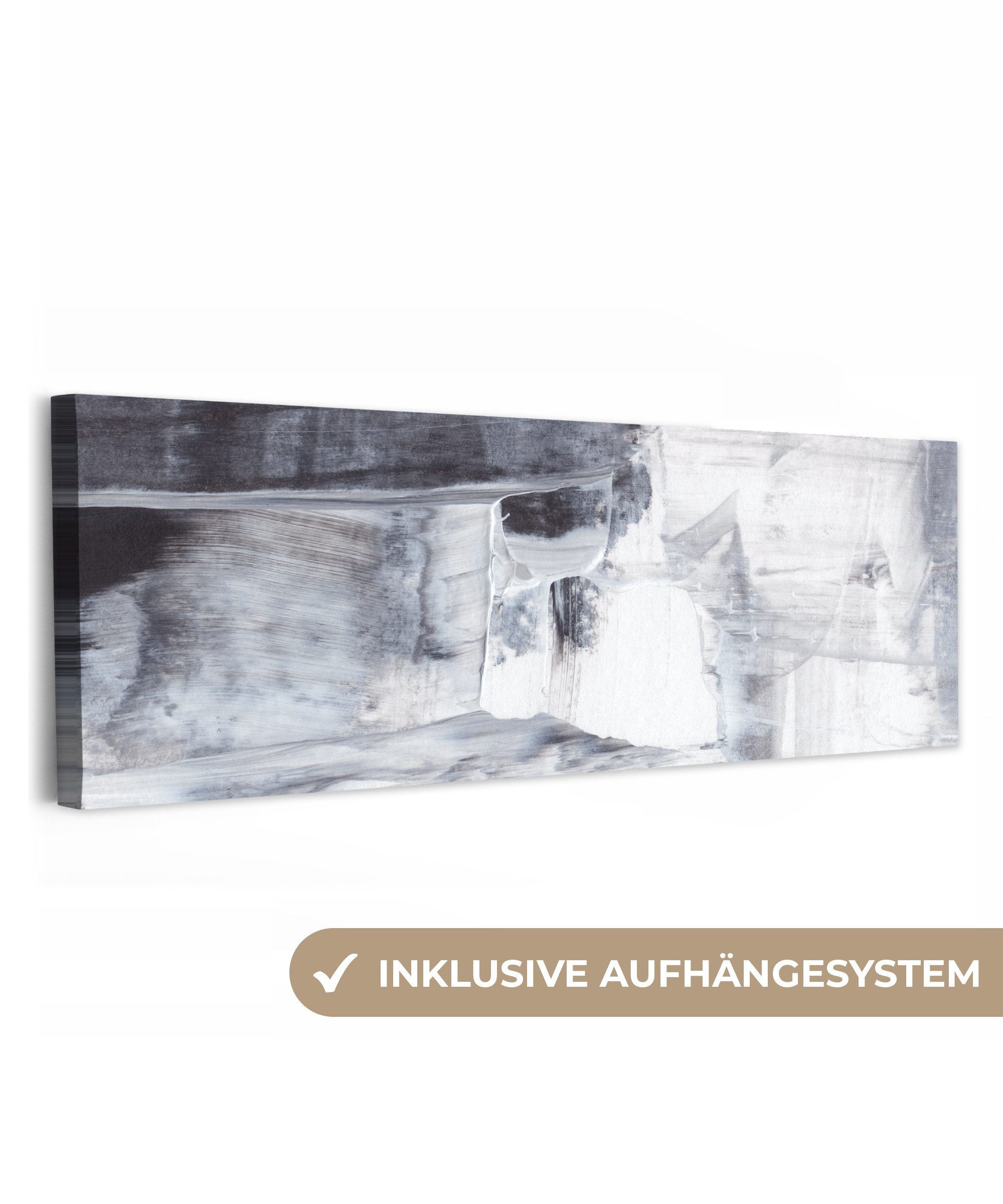 OneMillionCanvasses® Leinwandbild Panorama Kunst - Farbe - Weiß - Schwarz - Grau, Fotodruck (1 St), Wandbild, Deko Schlafzimmer Wohnzimmer Flur 60x20 cm