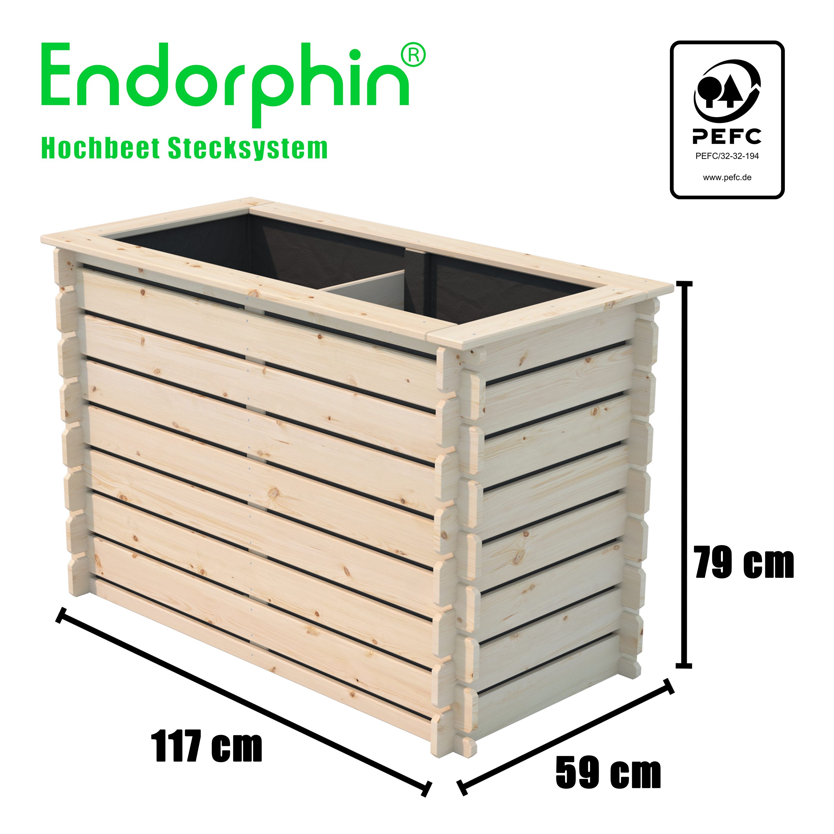 Endorphin Hochbeet Hochbeet Stecksystem, aus 100% kammergetrocknetem PEFC-zertifiziertem