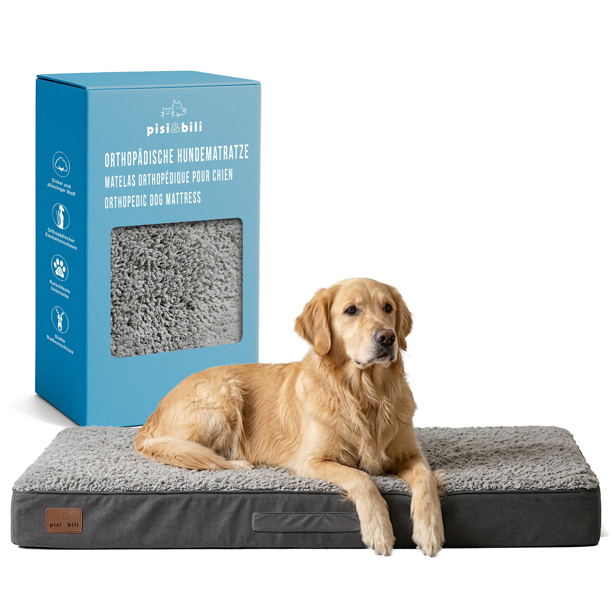 Pisi & Bili Tiermatratze Hundematratze Orthopädisches Premium Hundebett Hundematte, wasserdichte Innenschicht, abnehmbarer und waschbarer Bezug