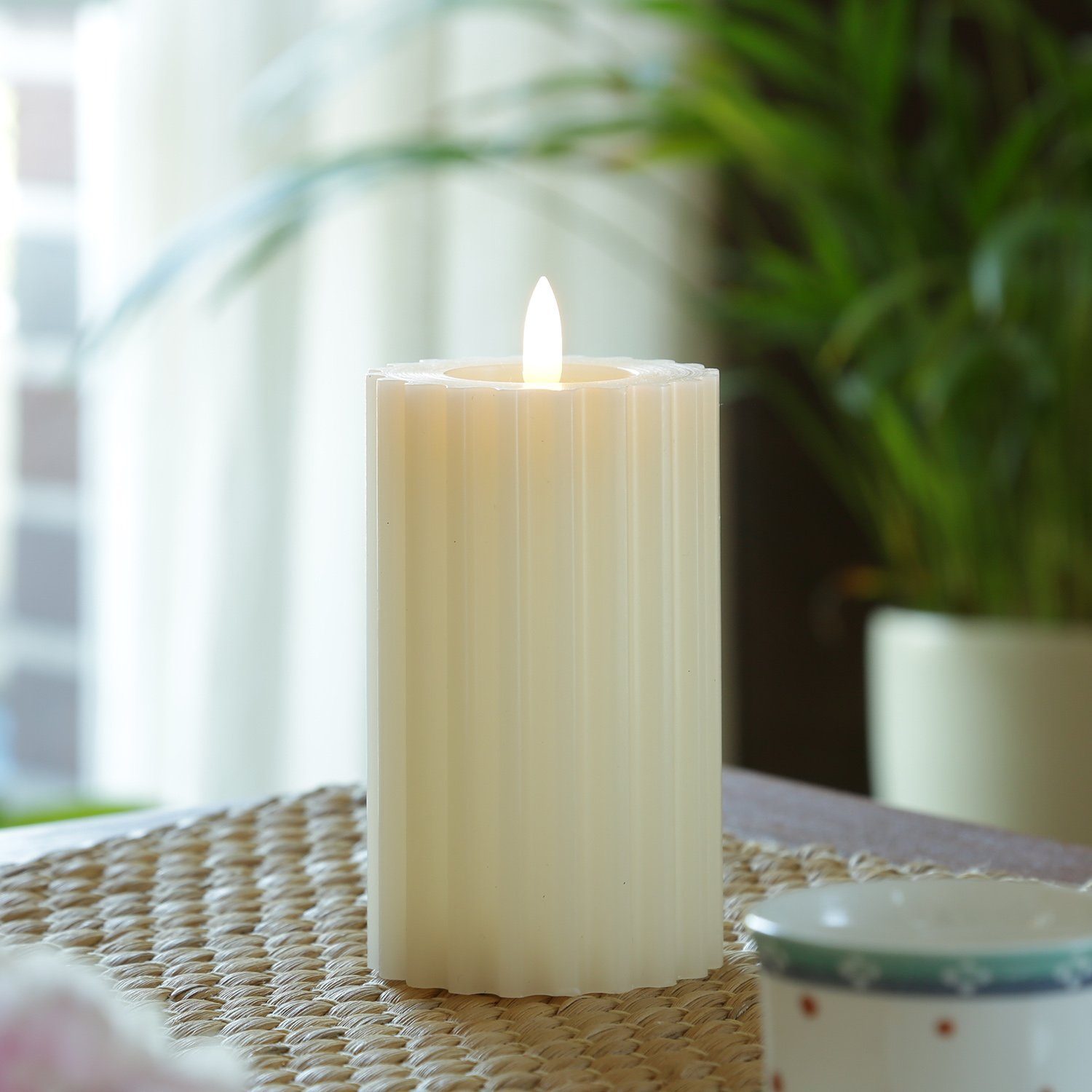 MARELIDA LED-Kerze Liv Echtwachs gerillt mit Rillen flackernd H: 14,5cm Tim günstig online kaufen