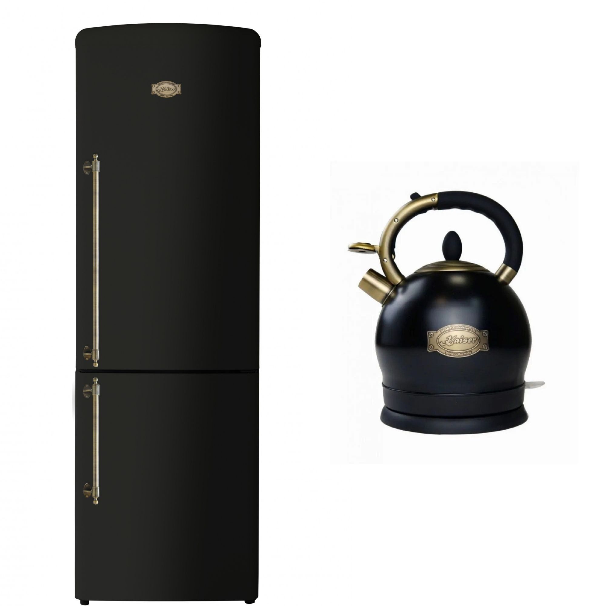 Kaiser Küchengeräte Kühl-/Gefrierkombination Kühlschrank 60 cm breit,330 L, NoFrost, 199 cm, Touchsteuerung+Exklusiver Retro Wasserkocher Kontroll LED 2L 1800 W KK 60825 Em, 60 cm breit