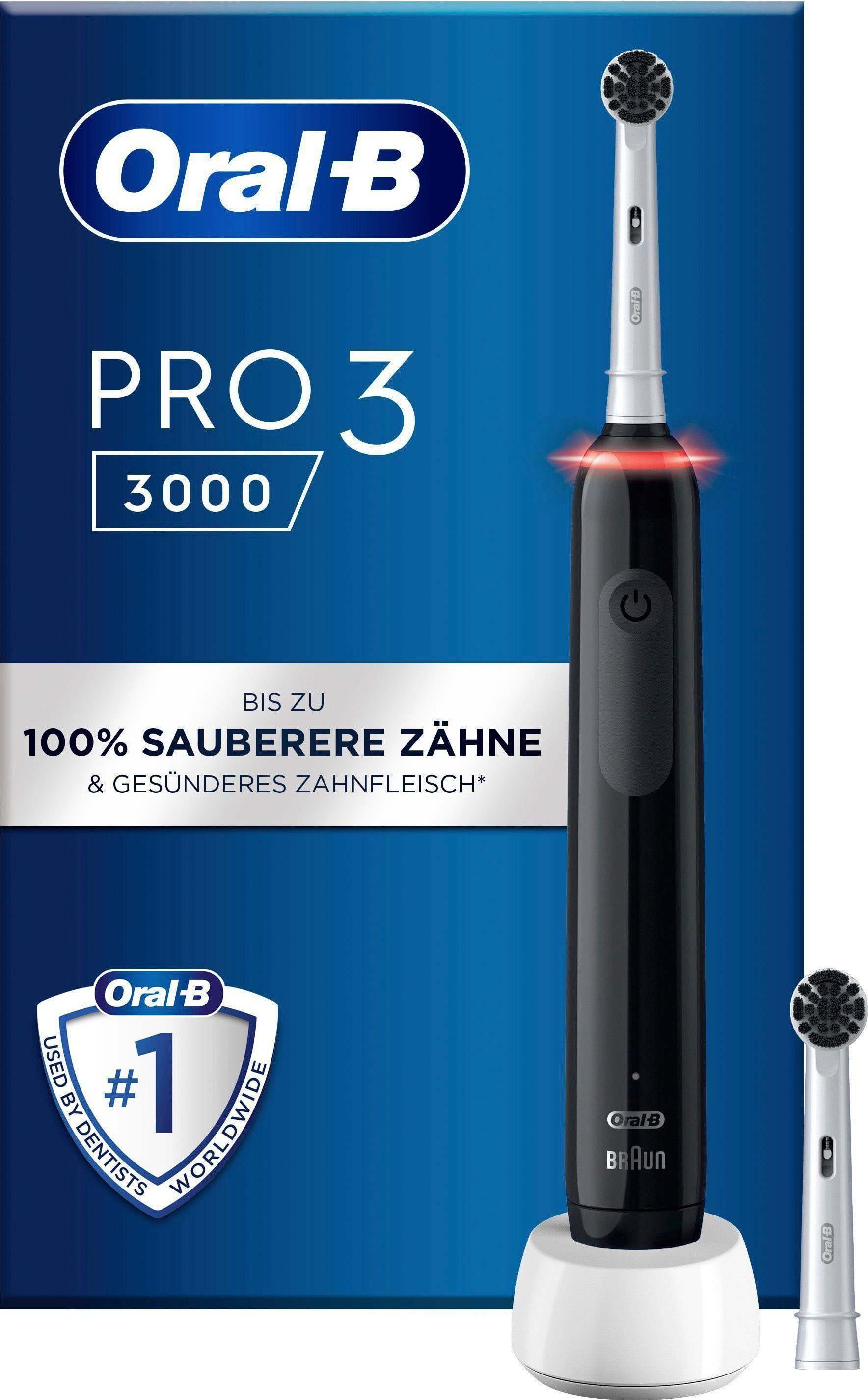 Oral-B Elektrische Zahnbürste Pro 3 3000, Aufsteckbürsten: 2 St., 3 Putzmodi