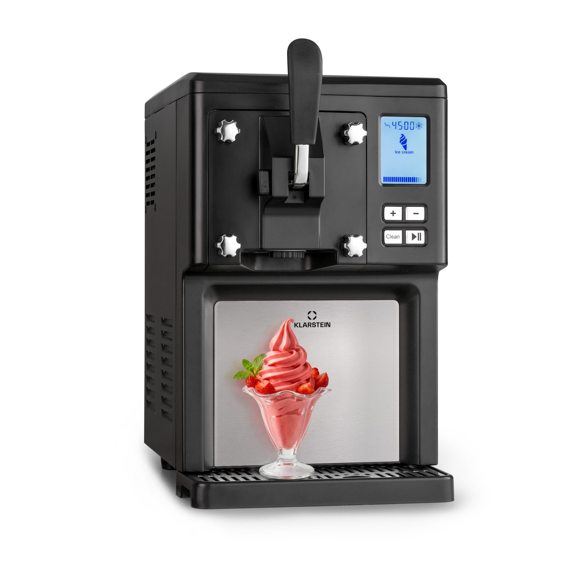 Klarstein Eismaschine Sweet Sundae Eiscrememaschine 1,5 L Kompressor Edelstahl schwarz, 1.5 l, 250 W, Eismaschine Softeisbereiter für Frucht- & Milcheis