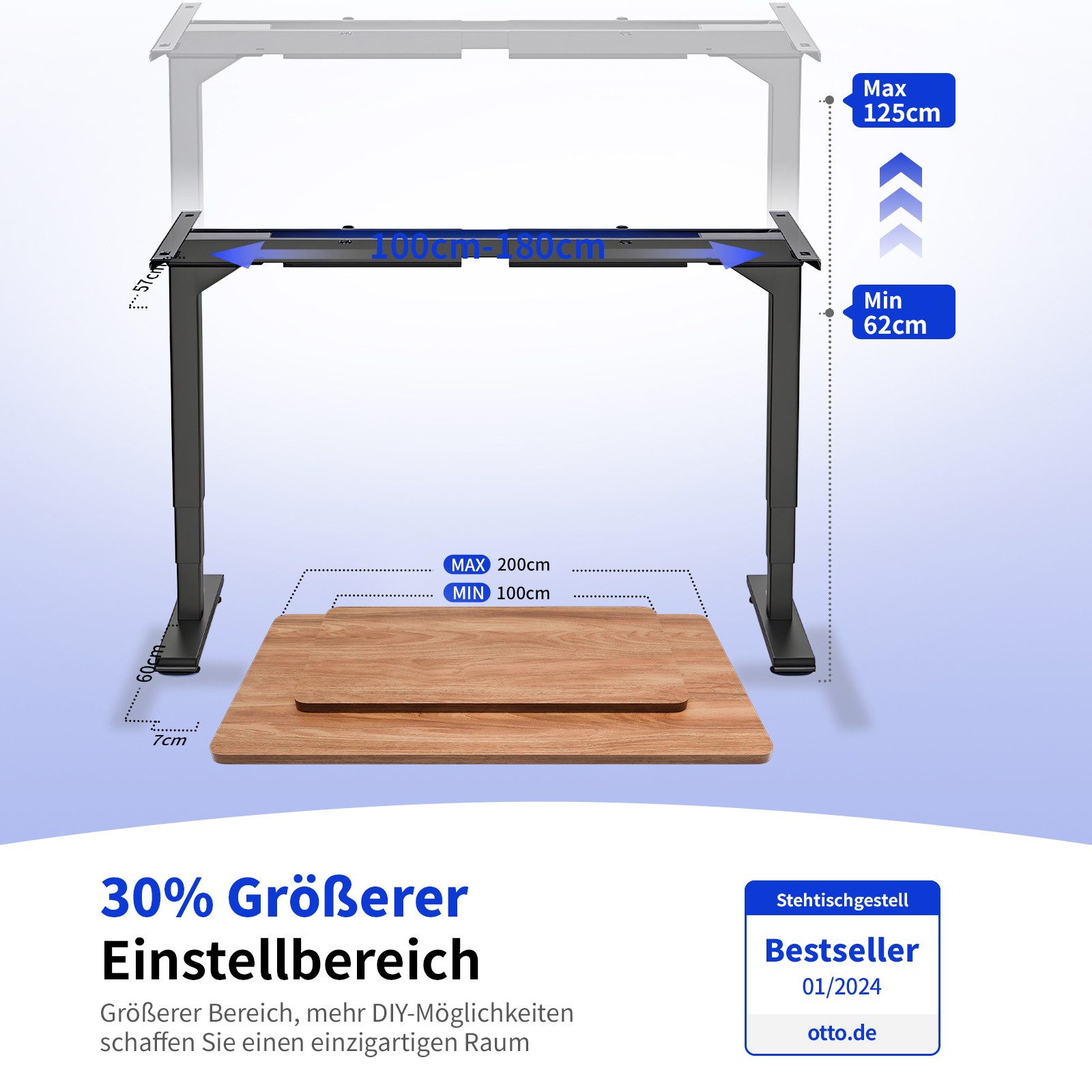 MAIDESITE Schreibtisch Elektrisch Höhenverstellbarer, Dualmotor-System, 62- günstig online kaufen