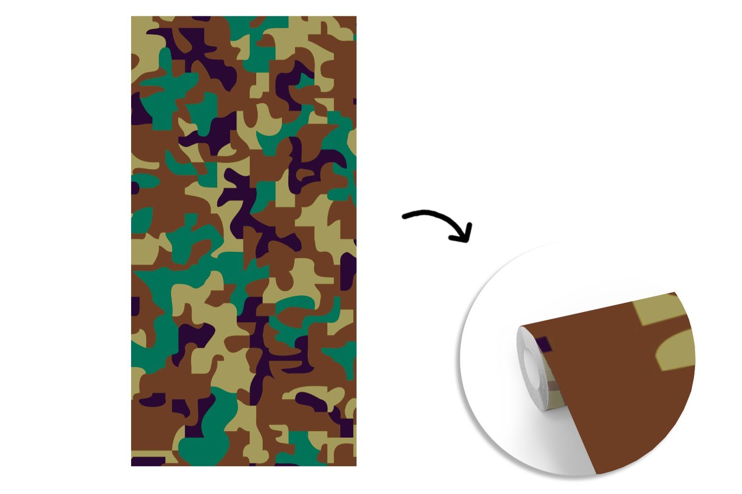 MuchoWow Fototapete (2 Camouflage-Muster Farben, Küche, dunklen Vliestapete mit Fototapete Schlafzimmer für St), Matt, Wohnzimmer bedruckt