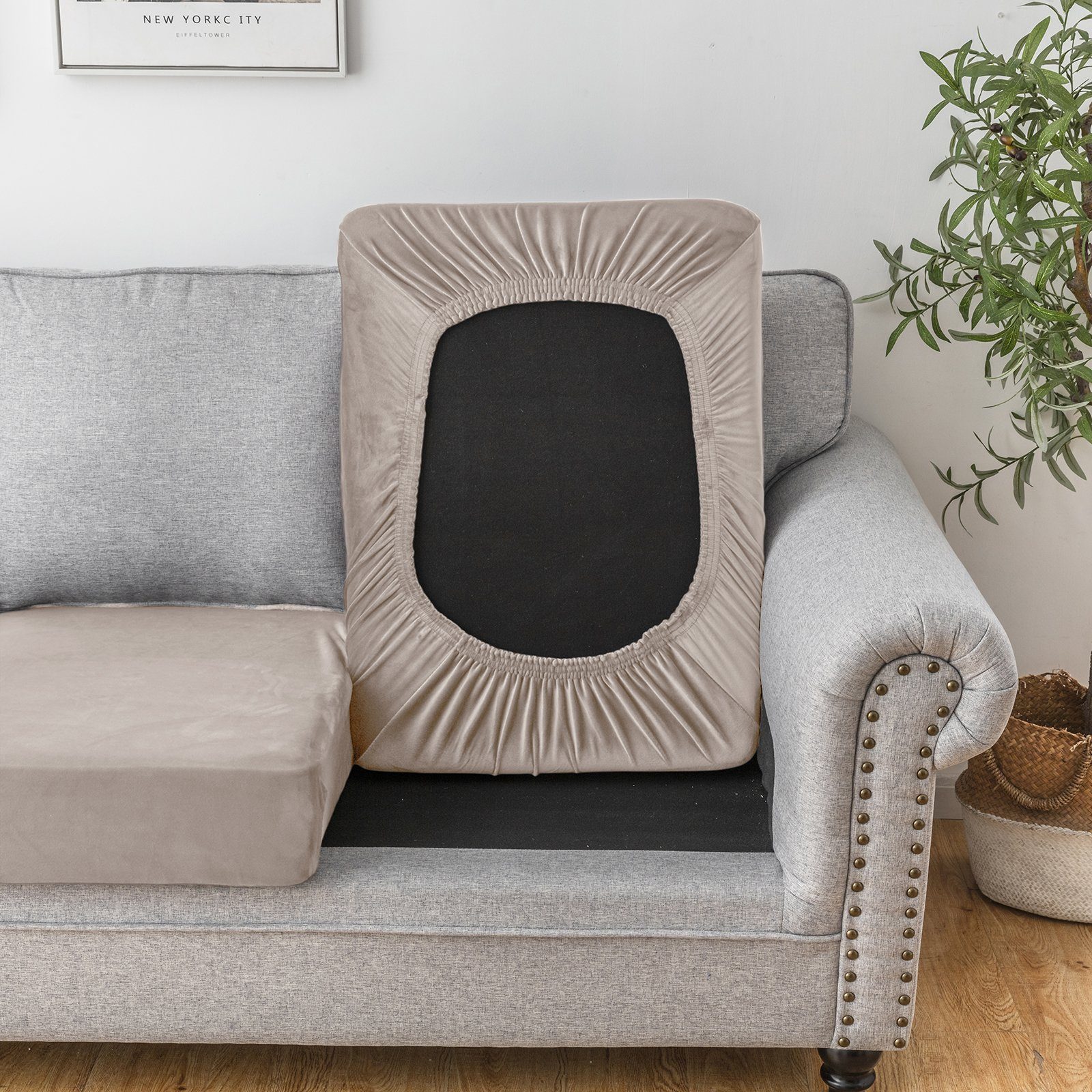 Rosnek Sofahusse Samt, Stretch, mit elastischer Unterseite, für Sofa