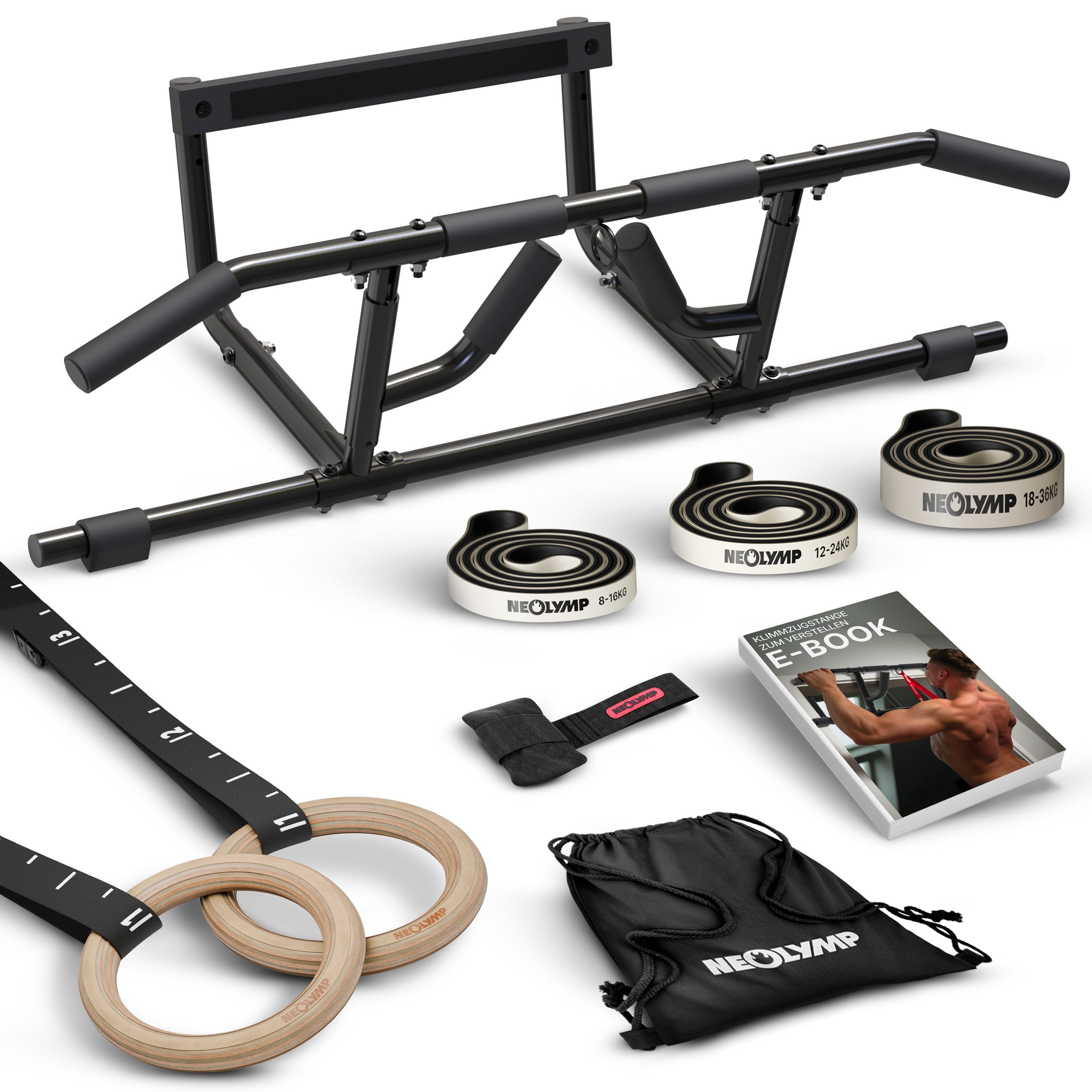 NEOLYMP Trainingsstation Calisthenics Set – Profi Calisthenics Equipment für Zuhause – Home Gym, (Komplettset unseres Calisthenics Bundle - Ideal fürs Home Gym), Komplettes Calisthenics-Setup - Eigengewichtstraining - Platzsparend