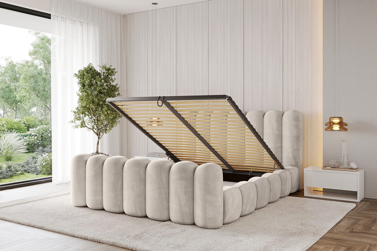 ALTDECOR Polsterbett SENA-Z (Polsterbett mit Bettkasten und Lattenrost, Boxbett ohne Matratze), Doppelbett mit Stauraum, Bett mit Kopfteil