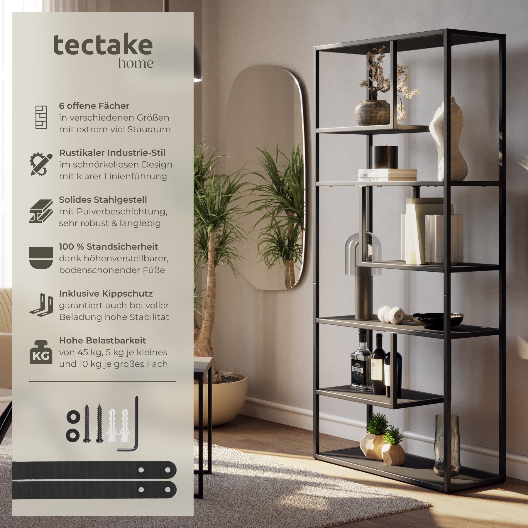 tectake Bücherregal Standregal, Einzelstück, Industrial Look günstig online kaufen