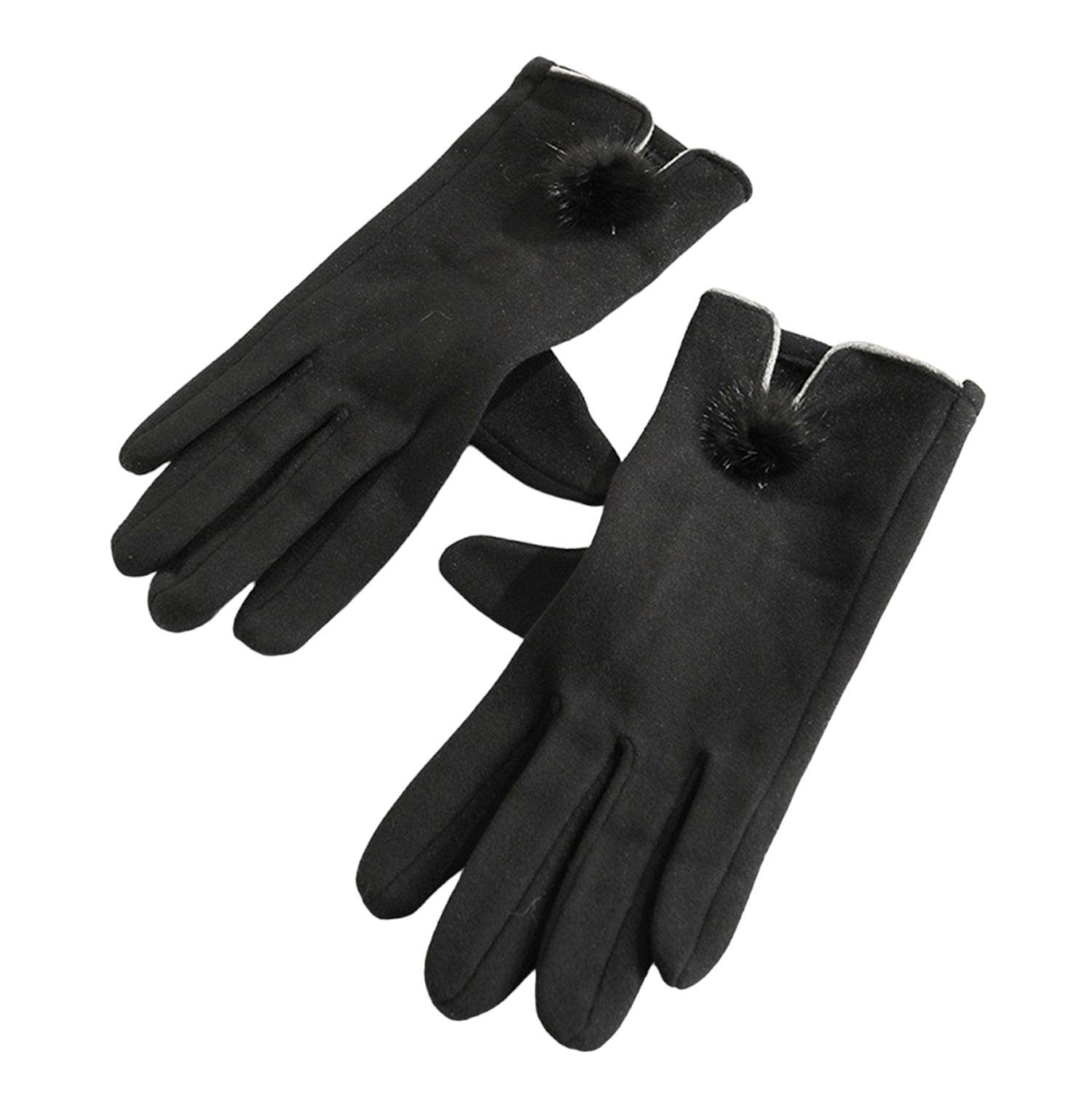 LAPA HOME Fleecehandschuhe Damen Winterhandschuhe Fahrradhandschuhe Weich Outdoor Winddicht Schwarz-1 Handschuhe mit Warm Touchscreen Fellknäueln/Schleife Thermohandschuhe