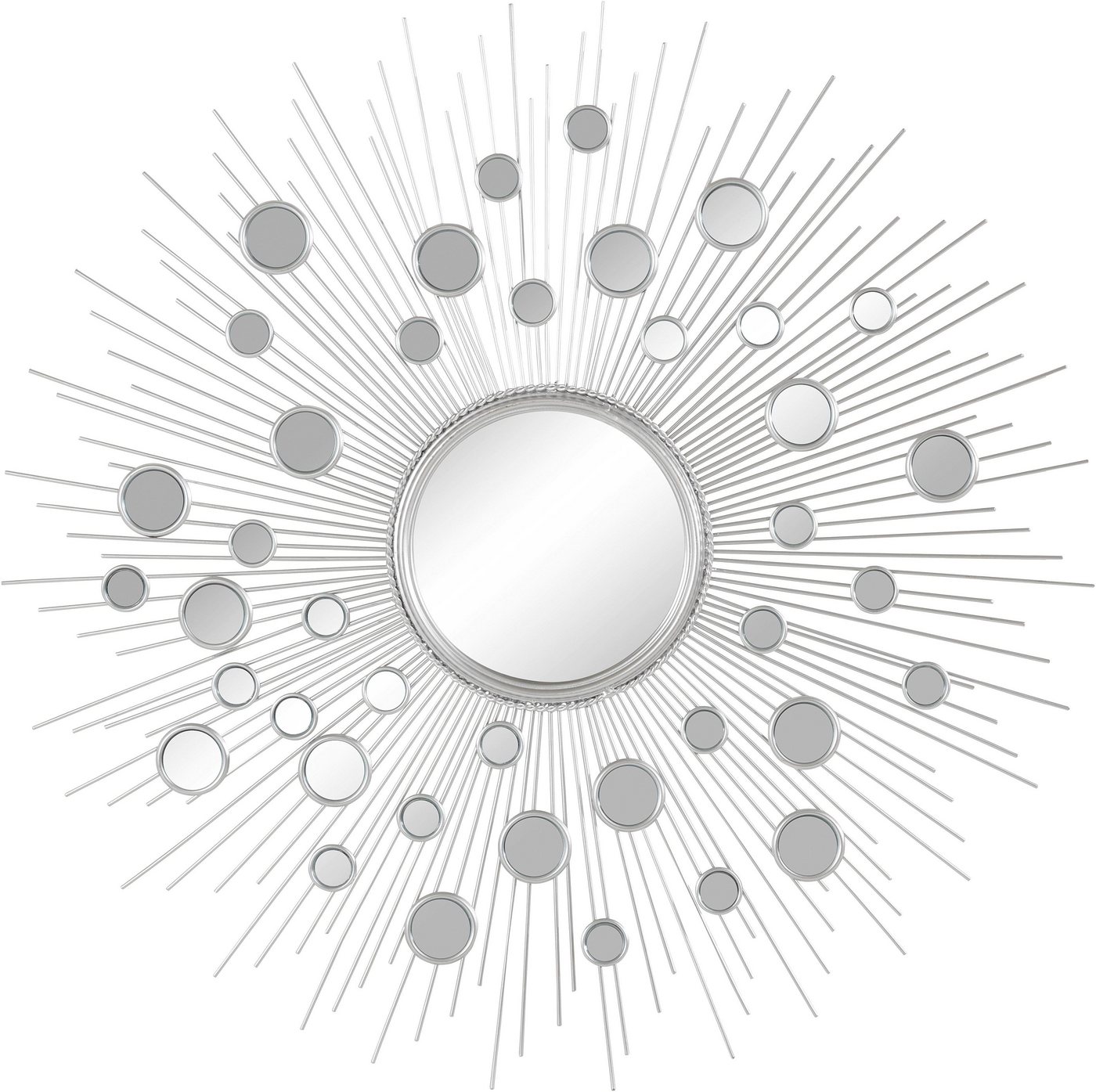 Leonique Dekospiegel »Spiegel, silber«, Wandspiegel, Sonne, rund, Ø 81 cm, mit dekorativen Spiegelelementen, Rahmen aus Metall, dekorativ im Wohnzimmer & Schlafzimmer-HomeTrends