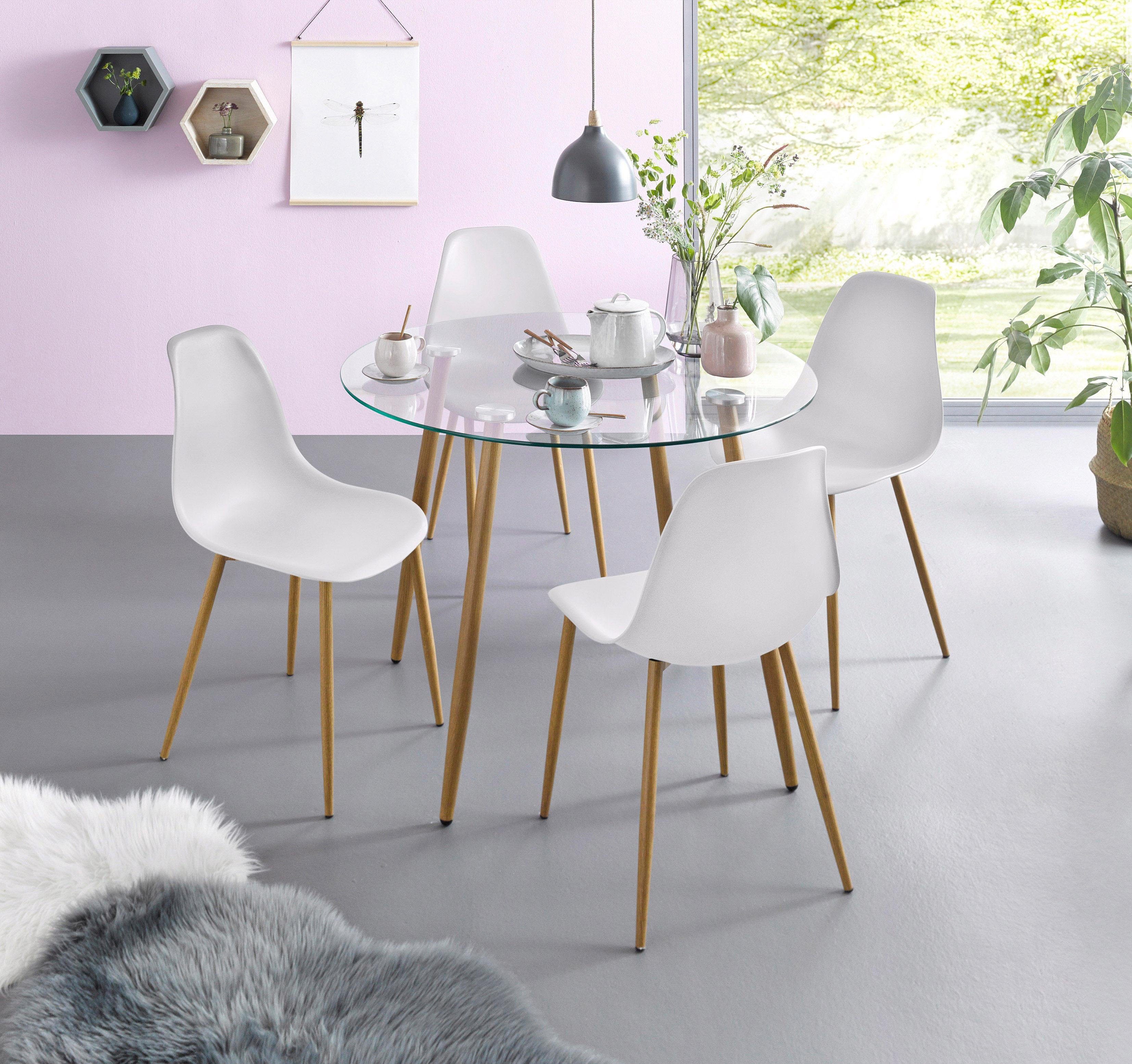 Essgruppe Set 5 Tlg Glastisch Mit 4 Stuhlen Kunststoffschale Online Kaufen Otto