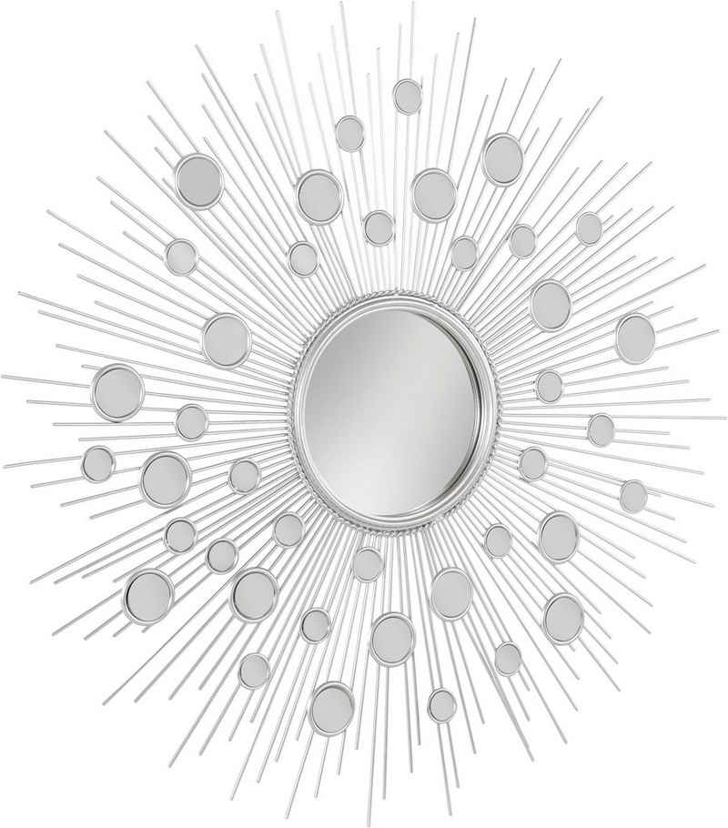 Leonique Dekospiegel »Spiegel, silber«, Wandspiegel, Sonne, rund, Ø 81 cm, mit dekorativen Spiegelelementen, Rahmen aus Metall, dekorativ im Wohnzimmer & Schlafzimmer
