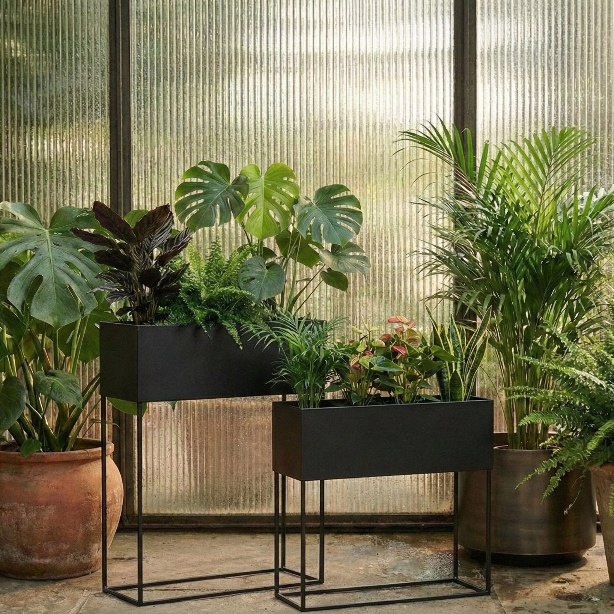 EDAXO Blumenständer Längliche Blumenständer Loft aus Metall TINO, 2er-Set (2er-Set, Set aus 2 Stück)