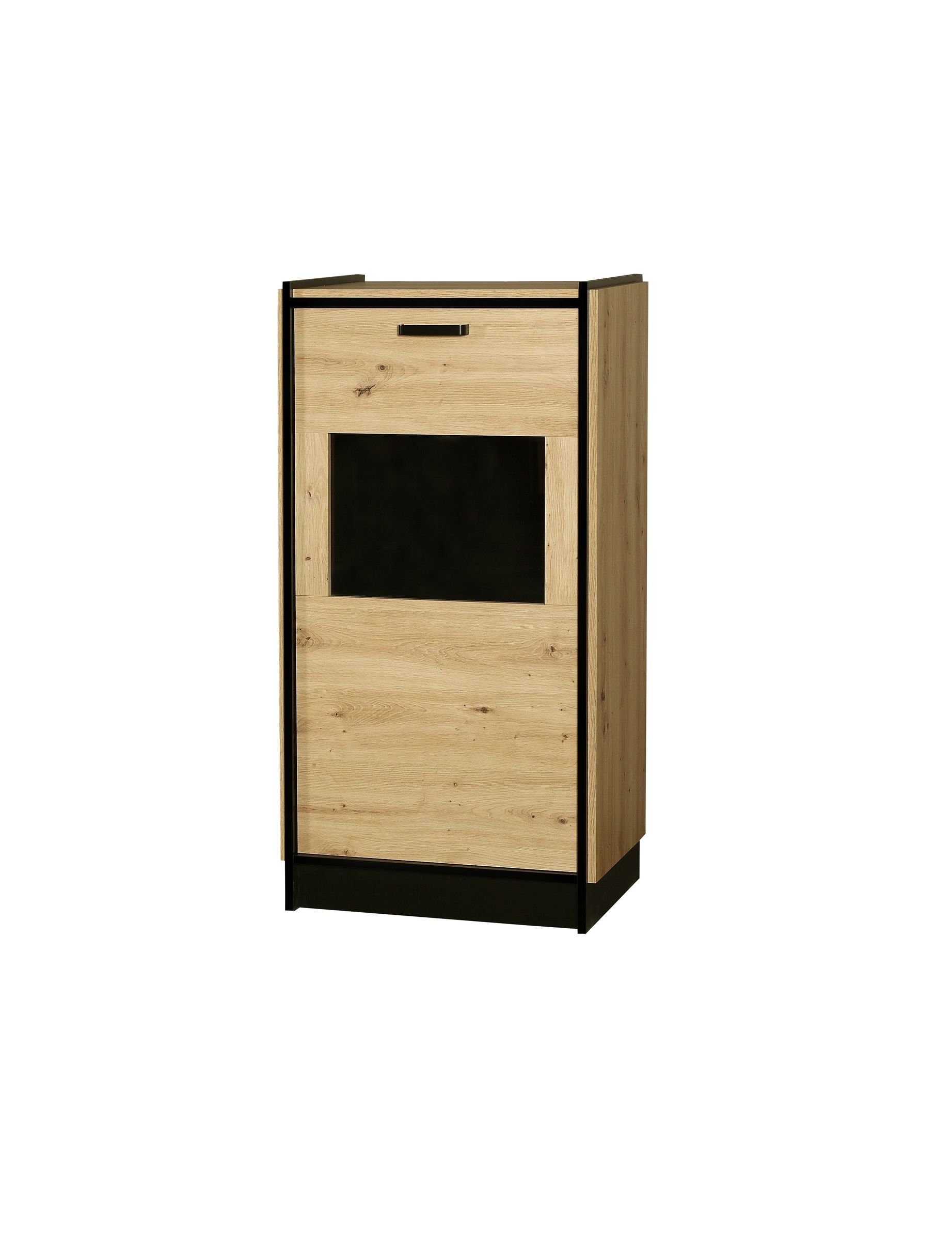 Küchen-Preisbombe Kommode Karia 122 cm Vitrine Schrankwand Esszimmer Eiche Artisan + Schwarz