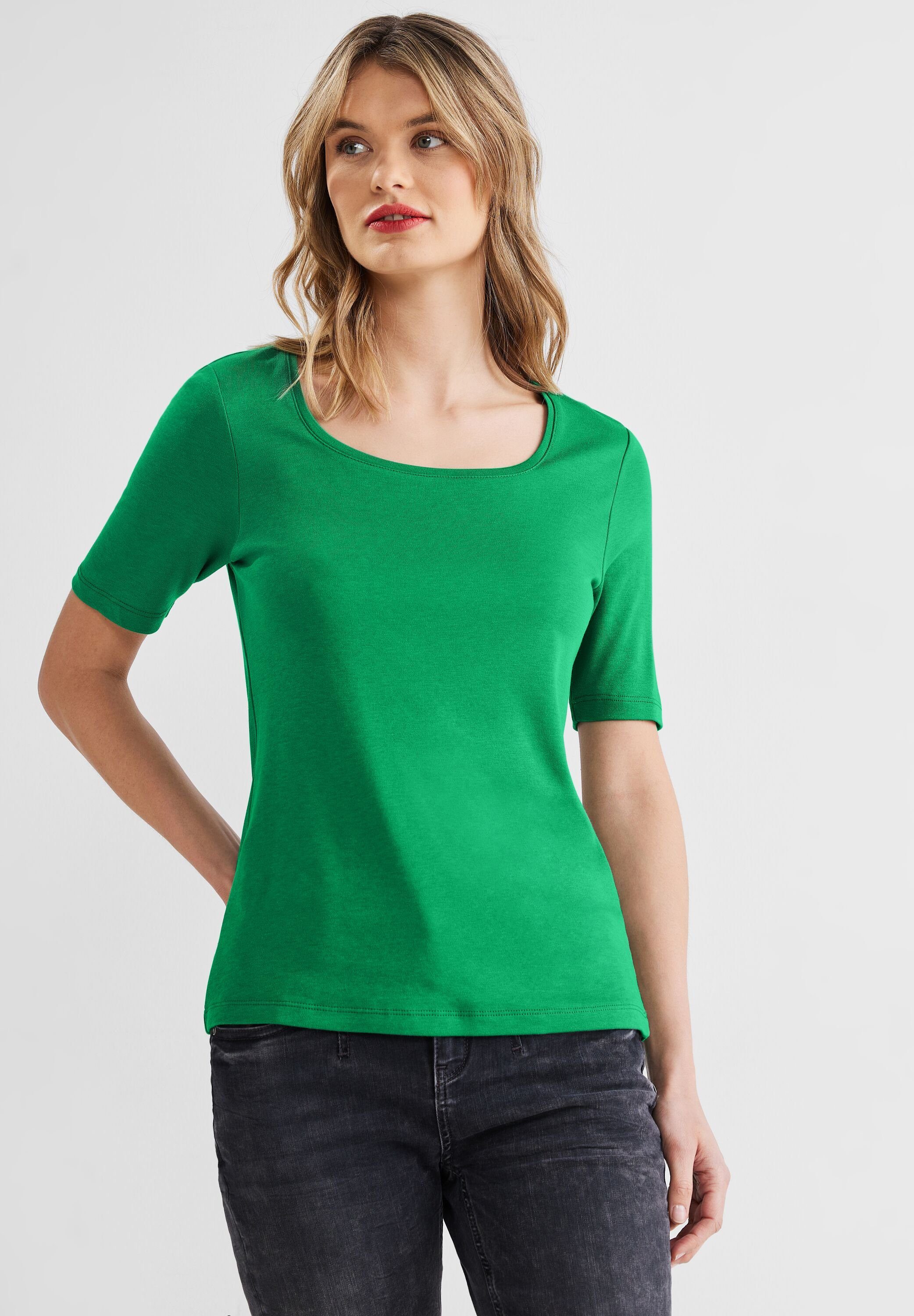 STREET ONE Rundhalsshirt in Unifarbe green fresh