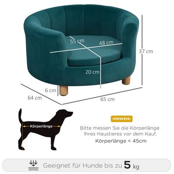 PawHut Tierbett Hundesofa mit Weichem Bezug Rundes Hundebett mit Holzbein, Grün, Samt (100% Polyester), 65B x 64T x 37H cm