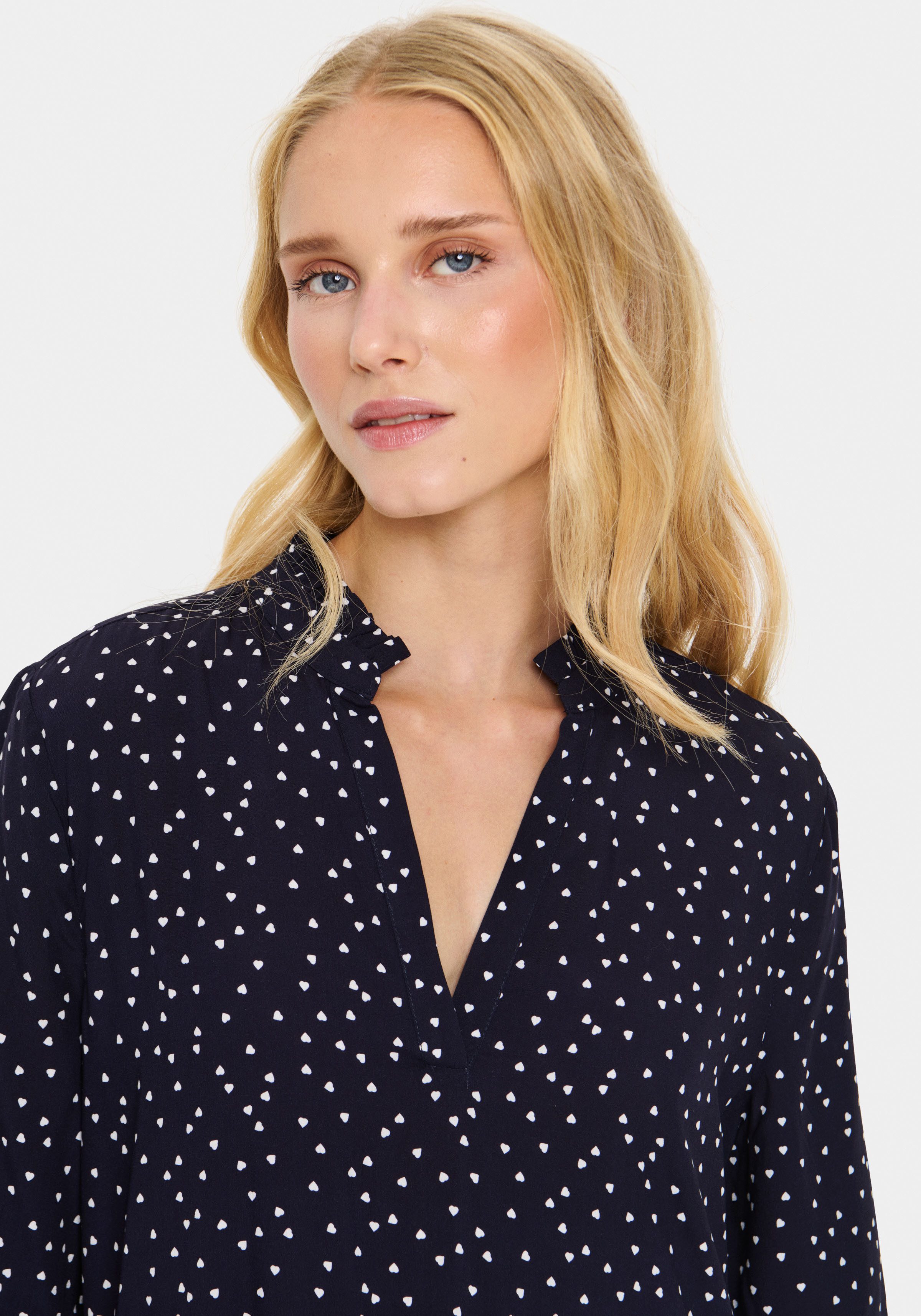 Saint Tropez Blusenkleid EdaSZ Dress Sommerkleid, Tunikakleid mit Volant und 3/4 Ärmel