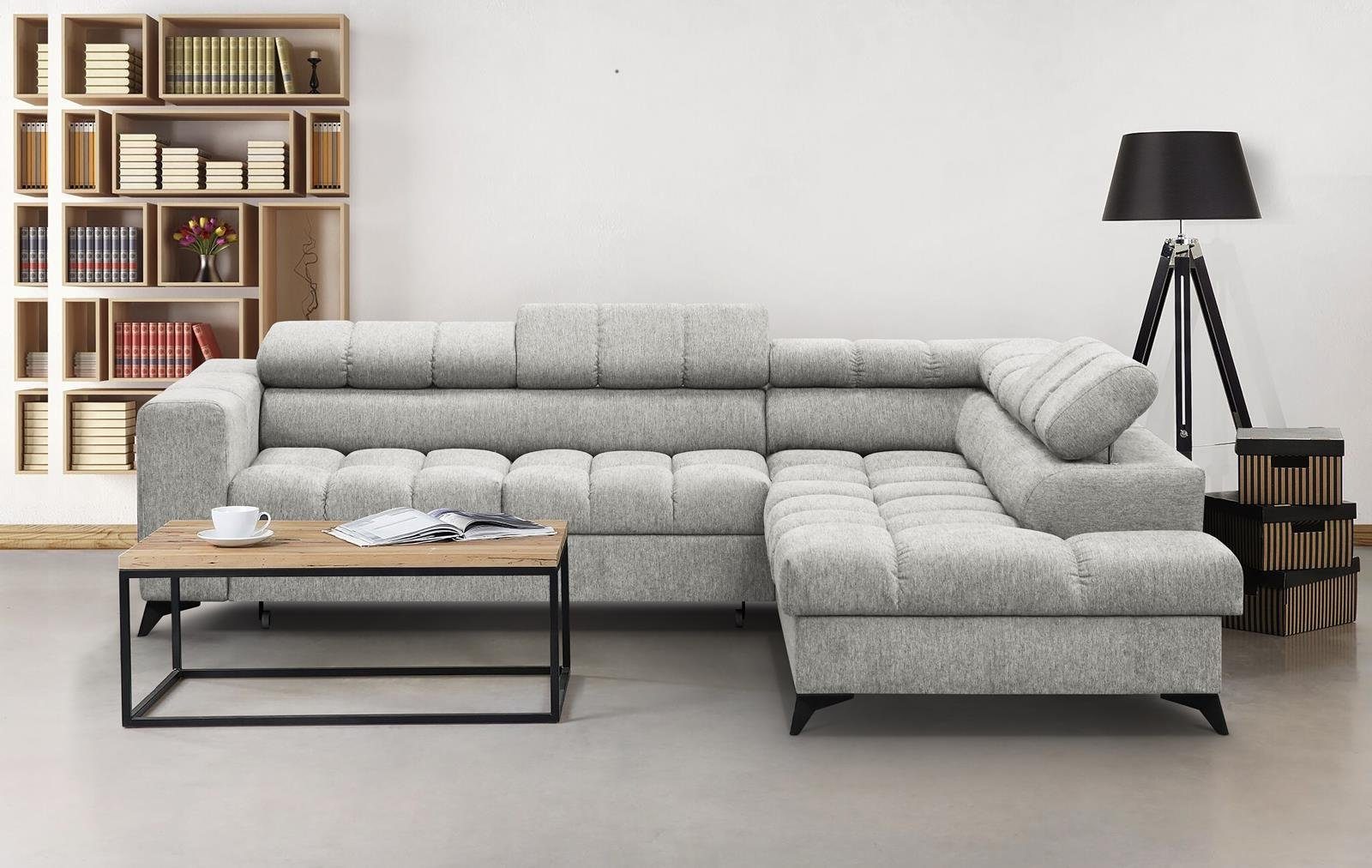 Beautysofa Ecksofa Volf, mit Schlaffunktion, mit Bettkasten, mit verstellbare Kopfstützen, im modernes Design, Eckcouch für Wohnzimmer, Schlafecke aus Velours Creme (polaris 01)