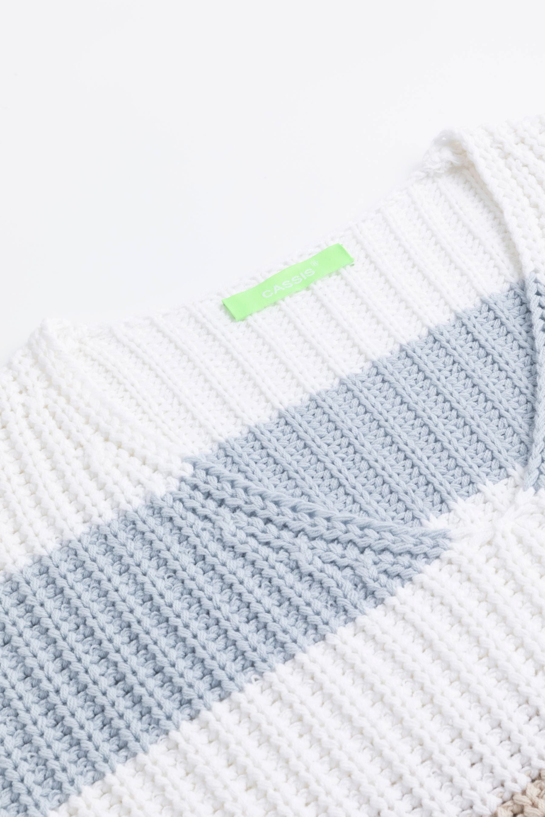 Cassis Strickpullover Grobstrick Baumwoll-Pullover mit V-Ausschnitt und Blockstreifen Design