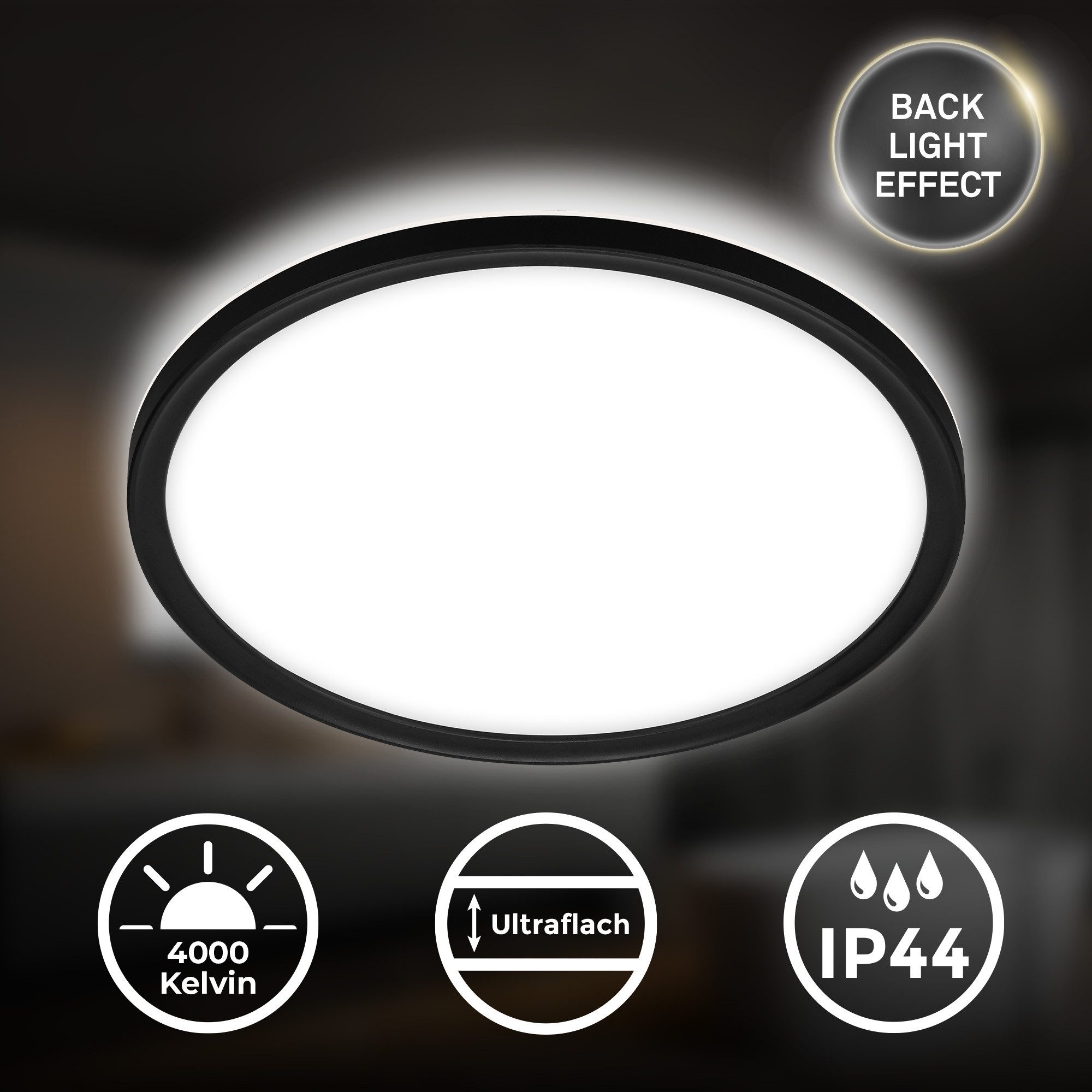 Briloner Leuchten LED Panel Deckenlampe Deckenleuchte Backlight-Effekt Badezimmer IP44, LED fest integriert, 4000K