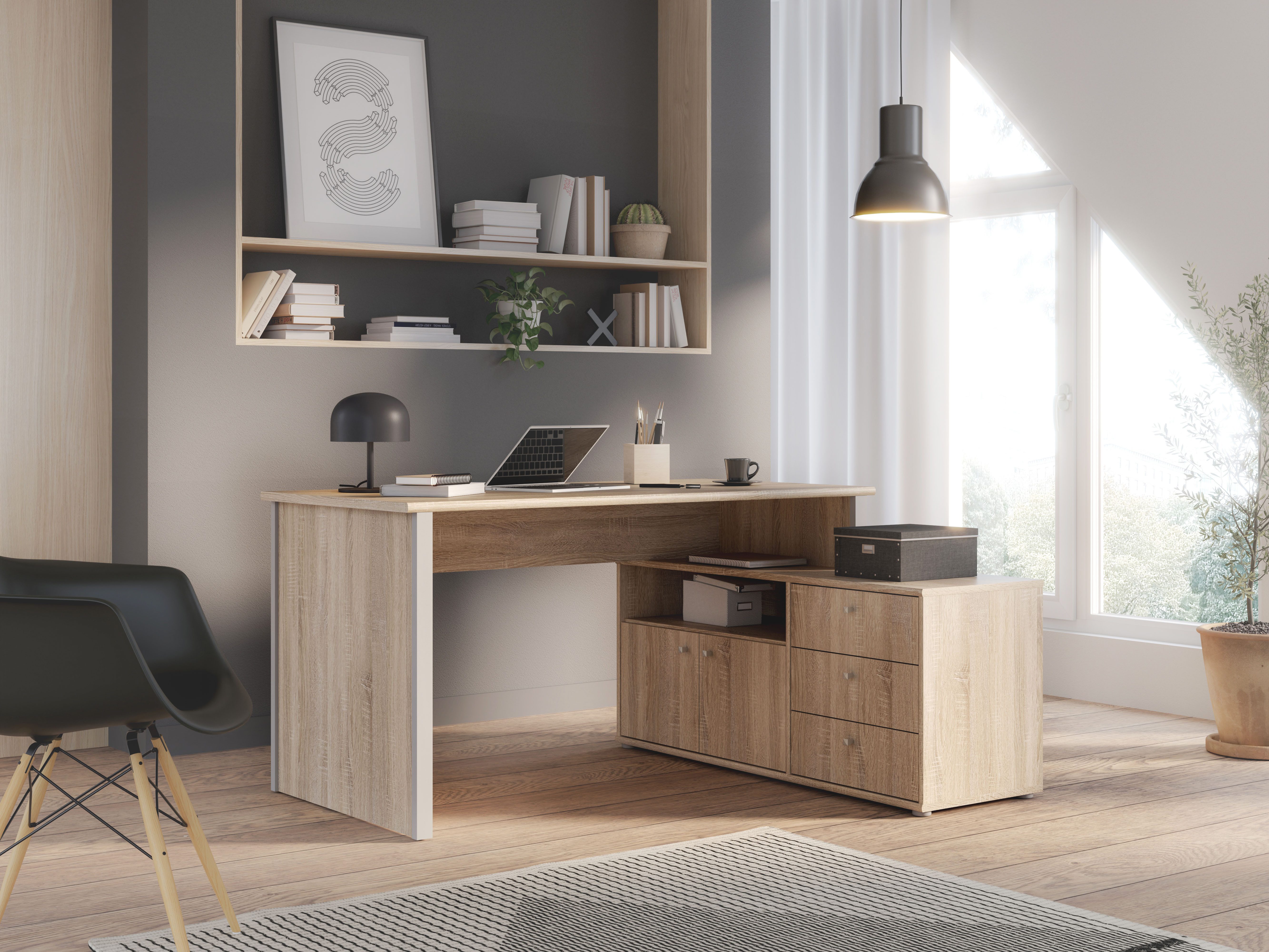 FORTE Eckschreibtisch Tempra, viel Stauraum, Breite 151 cm günstig online kaufen