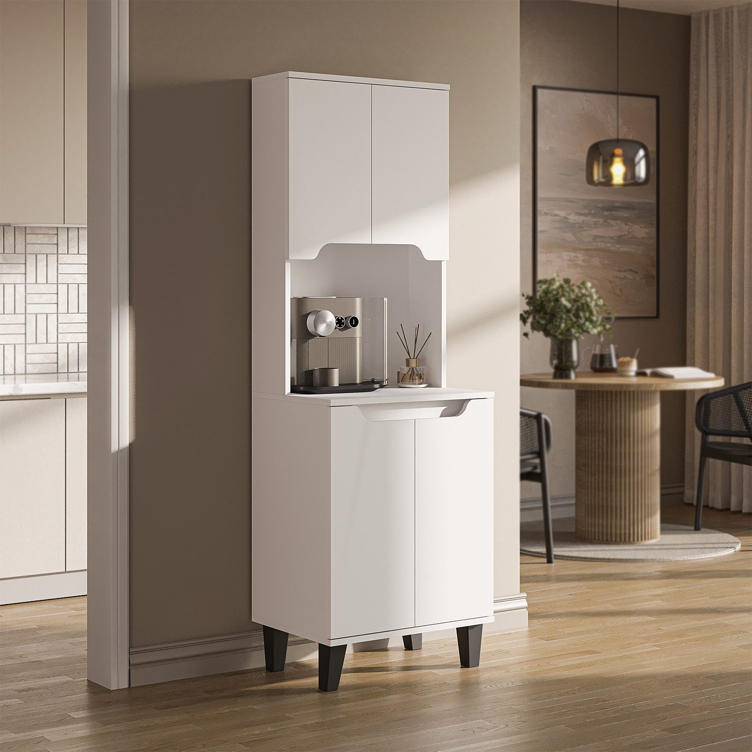 Roomart Küchenbuffet DEFNE mit Nische Kaffeebar Mikrowellenschrank Vorratsschrank, 5 Farben Offene Nische für Kaffeemaschine, 4 Türfächer – Bild 2 von 5
