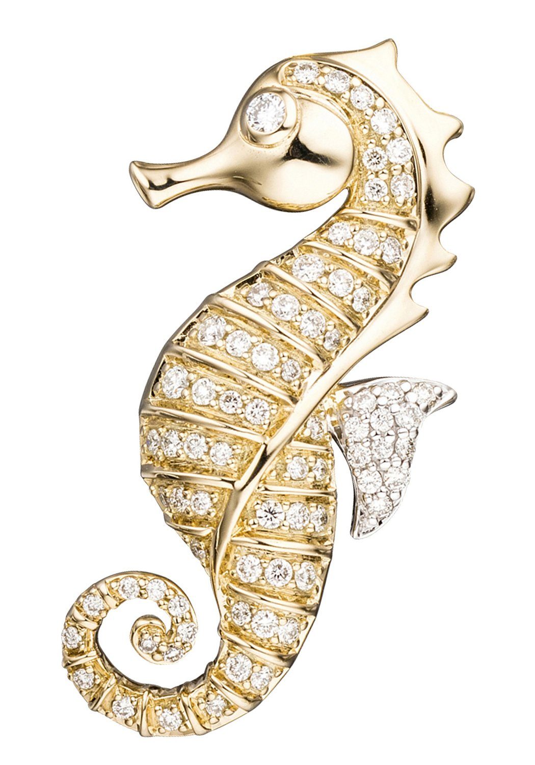 JOBO Kettenanhänger Anhänger Seepferdchen, 585 Gold mit 73 Diamanten