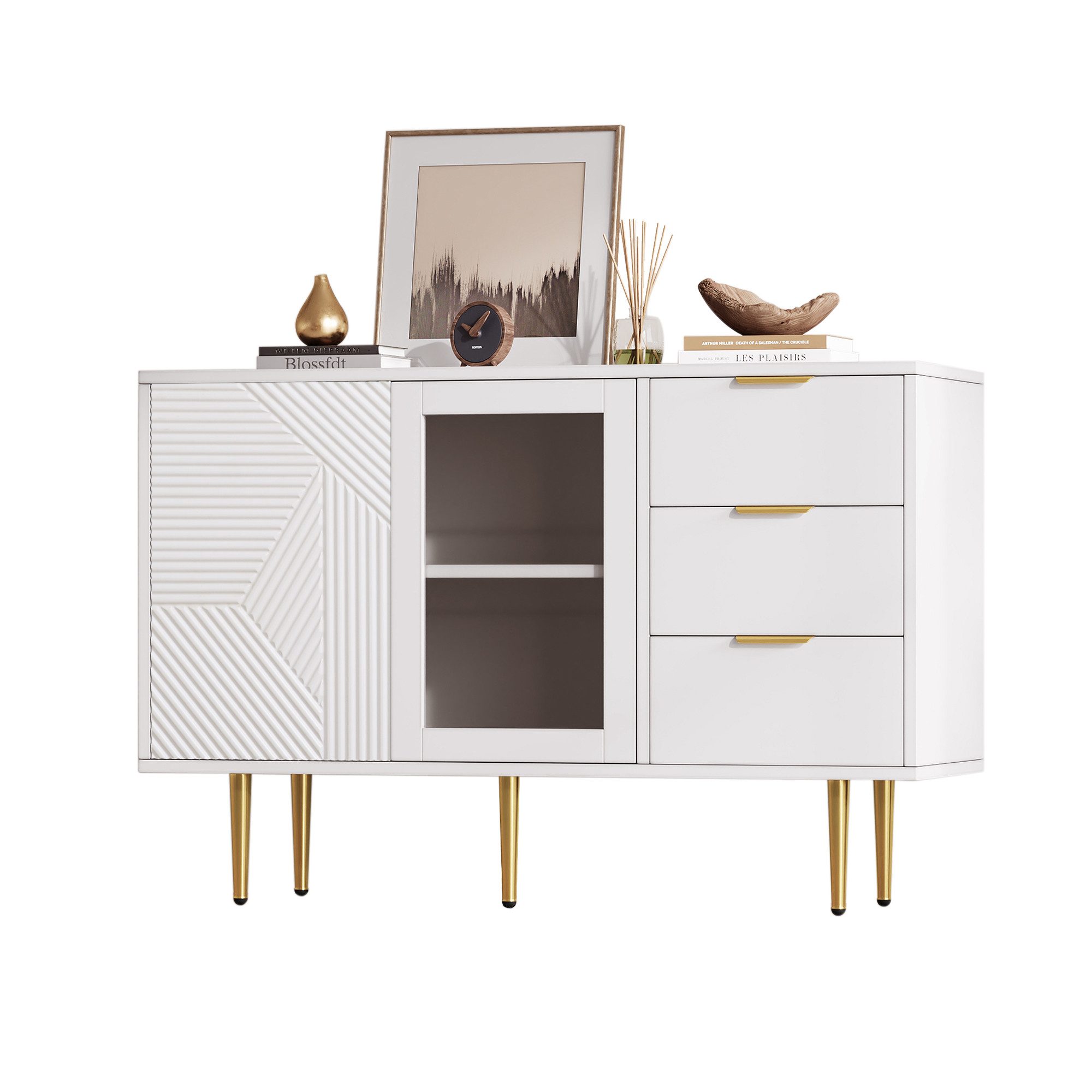 Merax Sideboard, mit Schubladen und Glastür, Kommode, Anrichte, Wohnzimmers günstig online kaufen