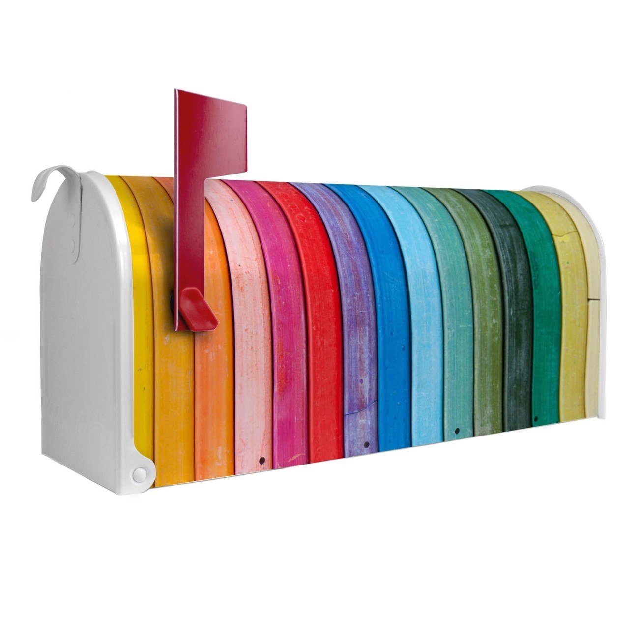 banjado Amerikanischer Briefkasten Mailbox Regenbogenfarben (Amerikanischer Briefkasten, original aus Mississippi USA), 22 x 17 x 51 cm weiß