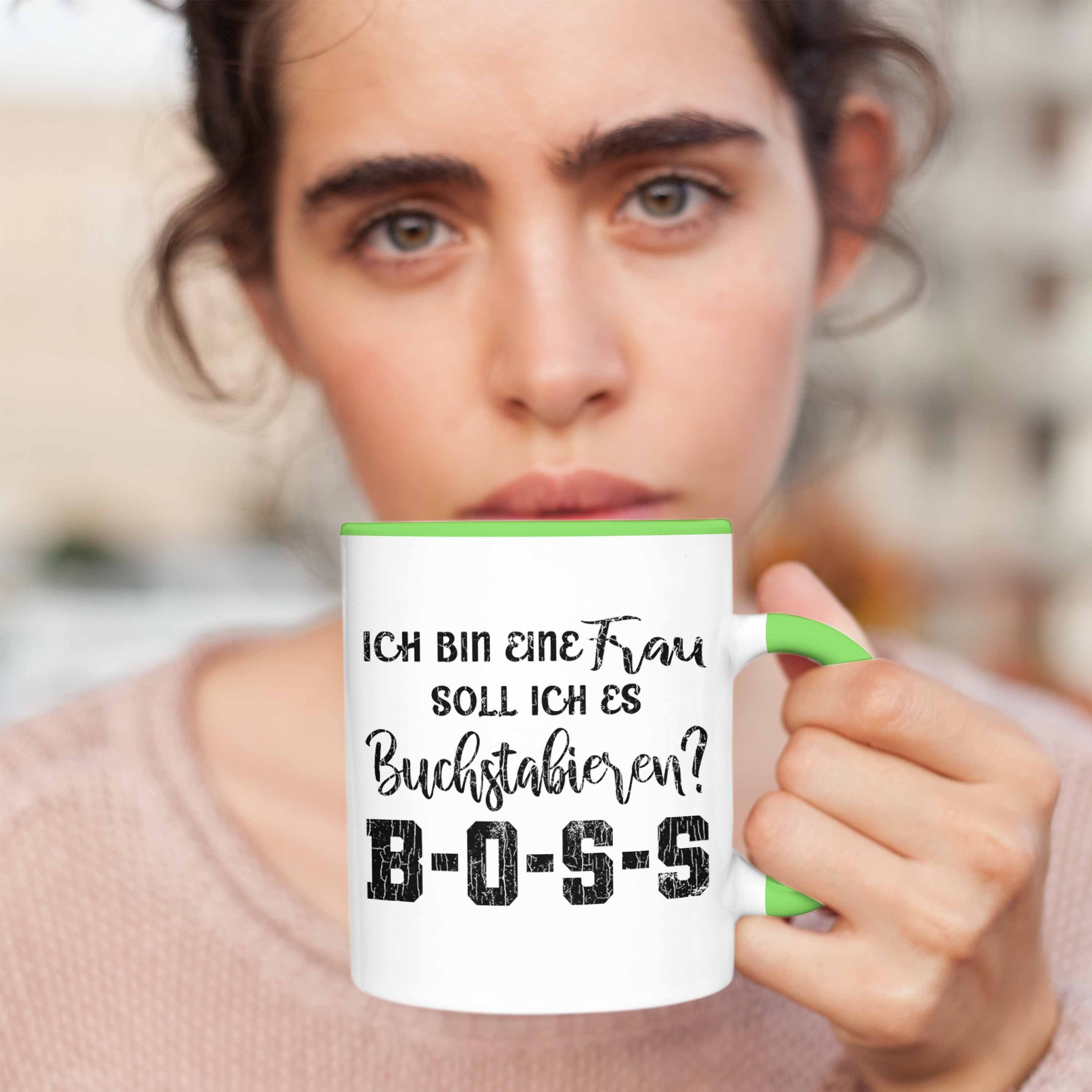 mit Tasse Lustige Tasse Sprüche Trendation Mama Frau Frauen Spruch Trendation Kaffeetasse - Grün Spruch Geschenk Boss