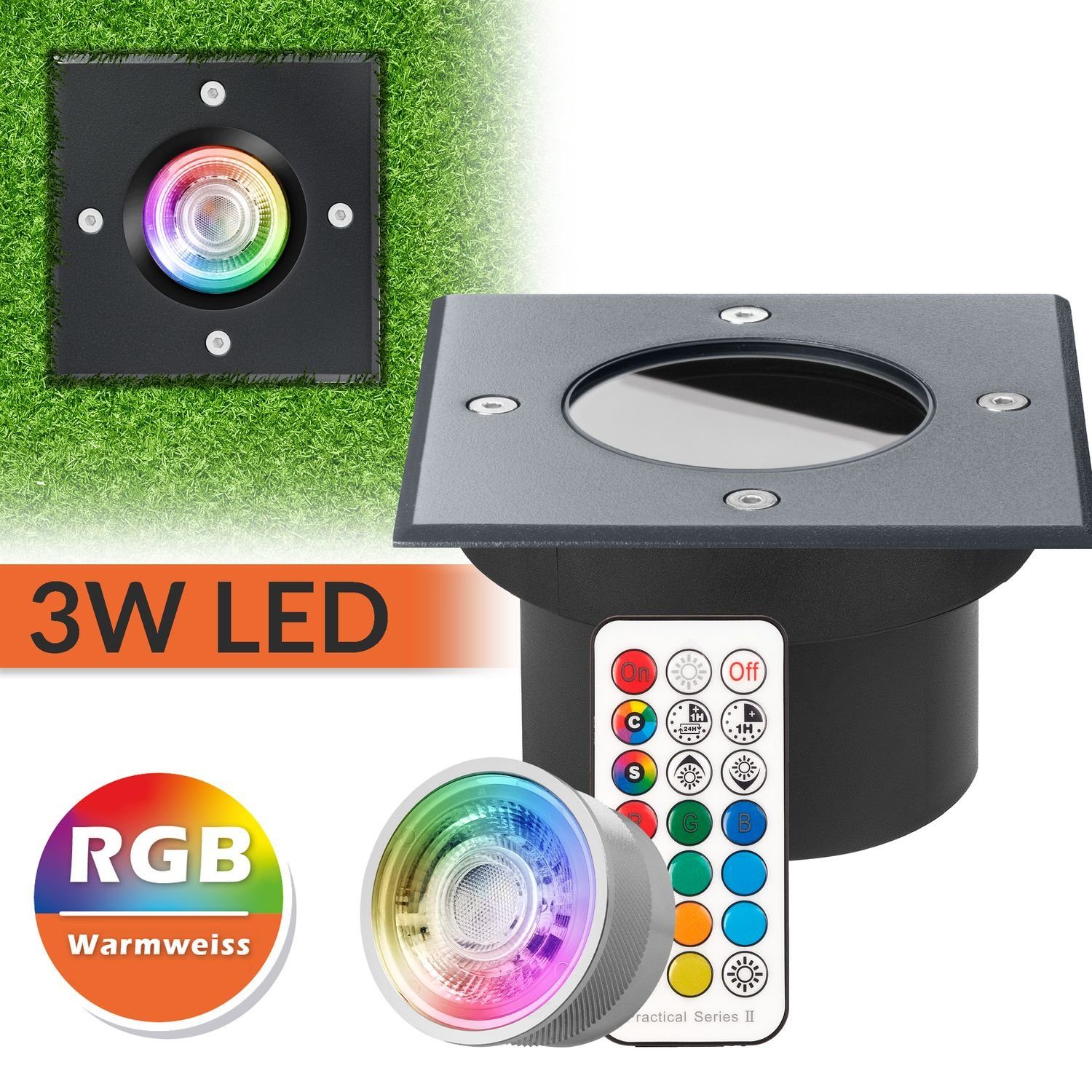 LED mit tauschbarem Einbaustrahler Flacher Leuchtmittel LED LEDANDO Bodeneinbaustrahler RGB RGB v