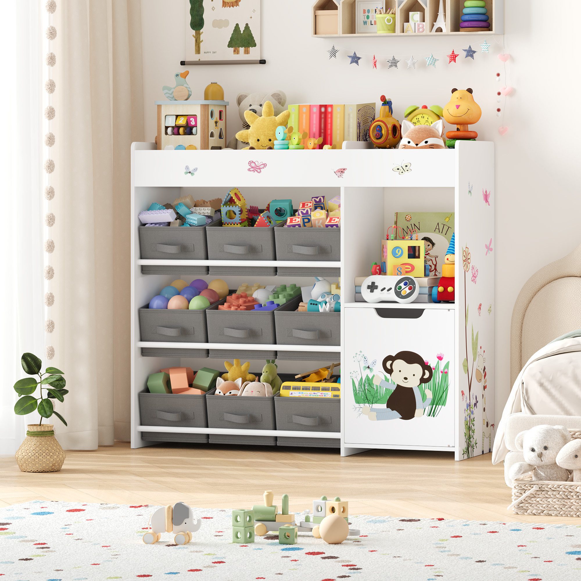 HOMECHO Spielzeugtruhe (1 St), Kinderregal mit 9 Stoffschubladen, Weiß