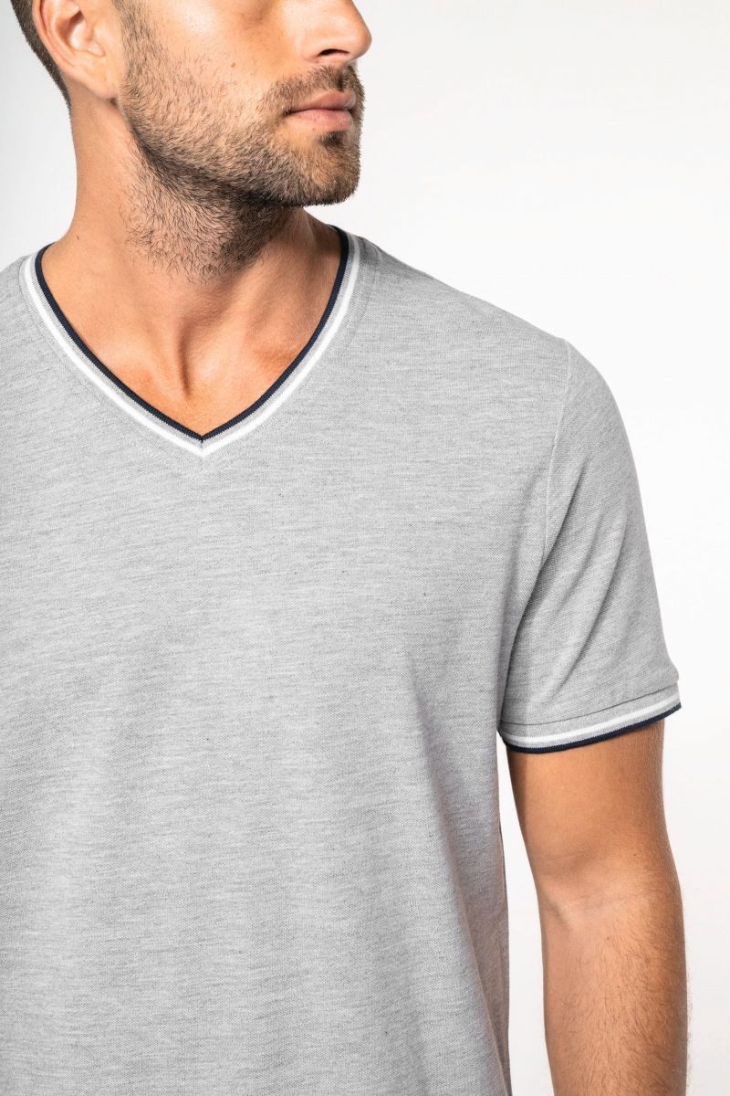 Kariban Rundhalsshirt T-Shirt aus Piqué-Trikot mit V-Ausschnitt für Herren
