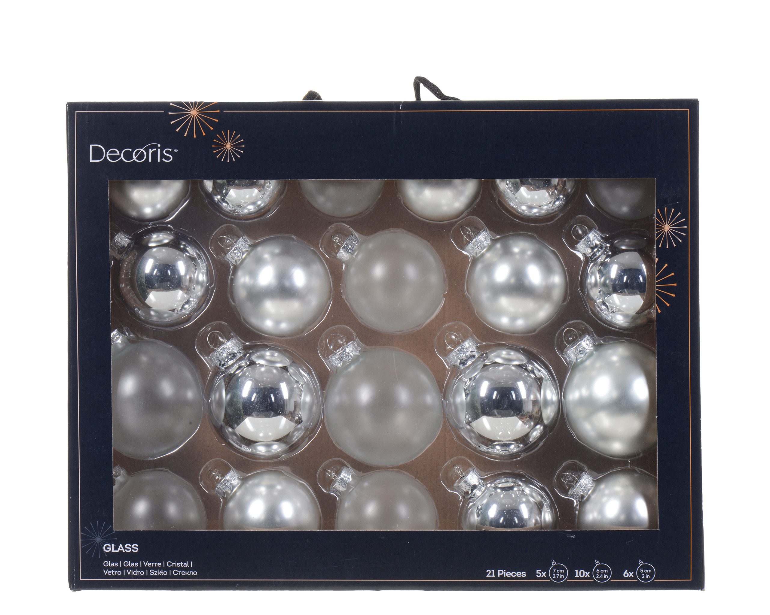 Kaemingk Weihnachtsbaumkugel, Weihnachtskugeln Glas 5-7cm 21er Set - Silber