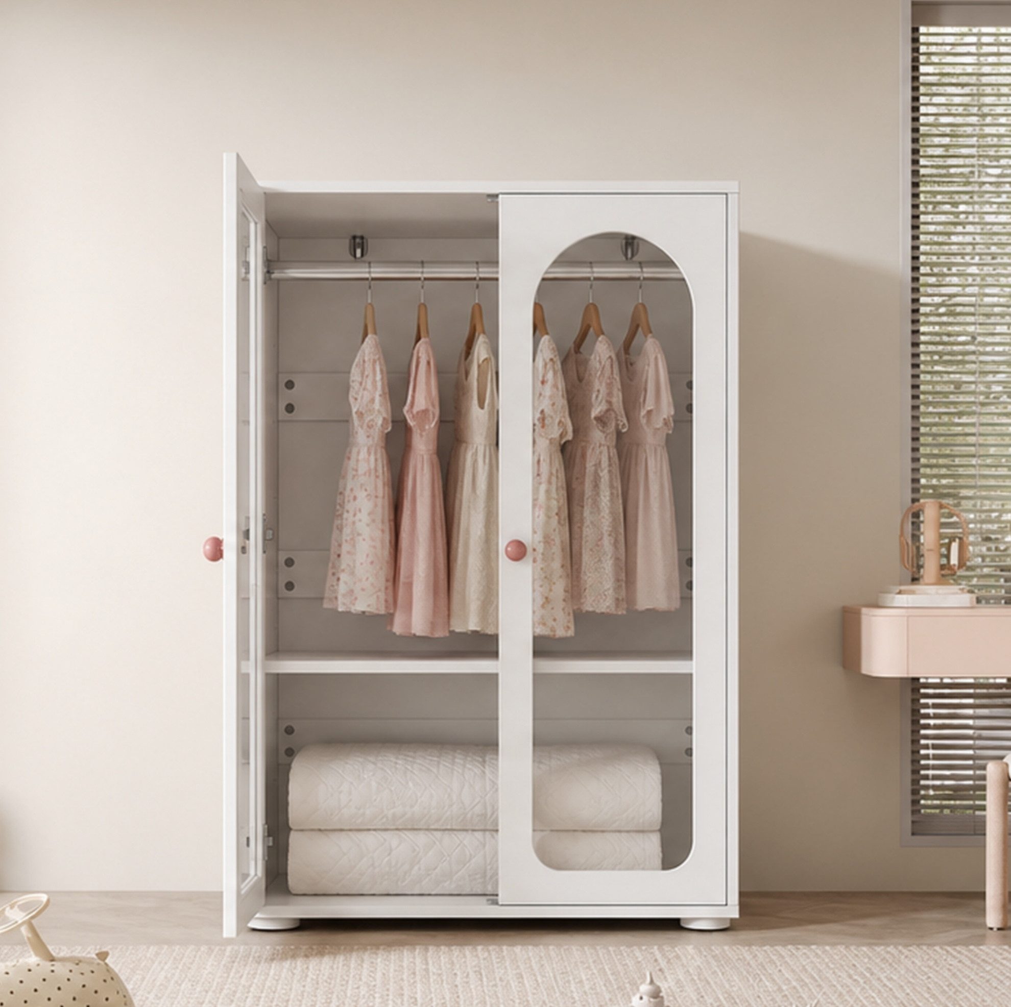 REDOM Kleiderschrank Design-Schrank – Acryl-Transparenttüren & Keramikgriffe (Packung, 1-St., Weiß, 80×50×120 cm, für moderne Räume) Kleiderstange, verstellbare Böden, elegante Optik