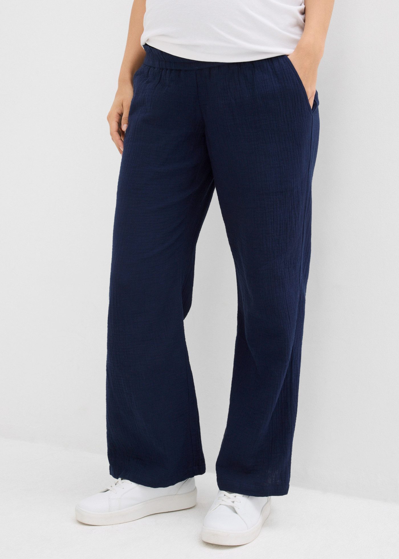 bonprix Umstandshose aus Baumwolle, atmungsaktiv, mit breitem Jerseybund