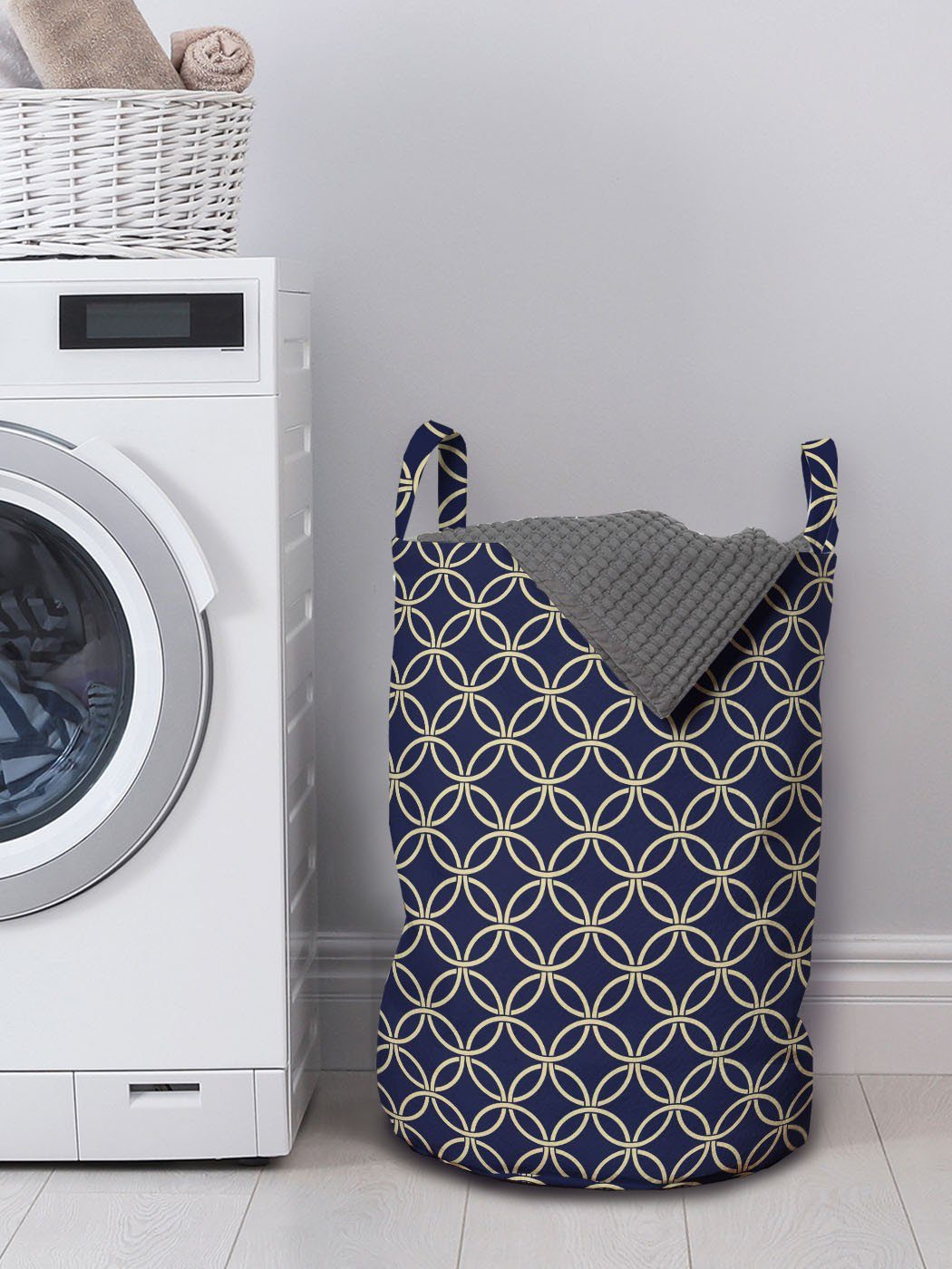 Formen mit Griffen Kordelzugverschluss Wäschesäckchen Wäschekorb Runde Oriental Abakuhaus Waschsalons, für blau Navy