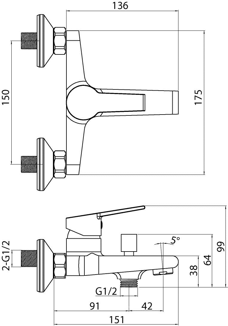aquaSu Wannenarmatur Onara Industrial, Umsteller, S-Anschlüsse, Keramikkartusche – Bild 5 von 5