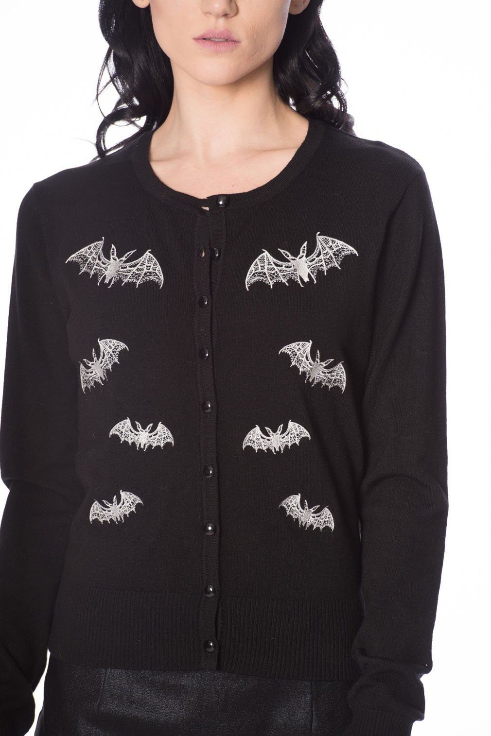 Banned Bestickte Bats Cardigan Fledermäuse Gothic Strickjacke Lace