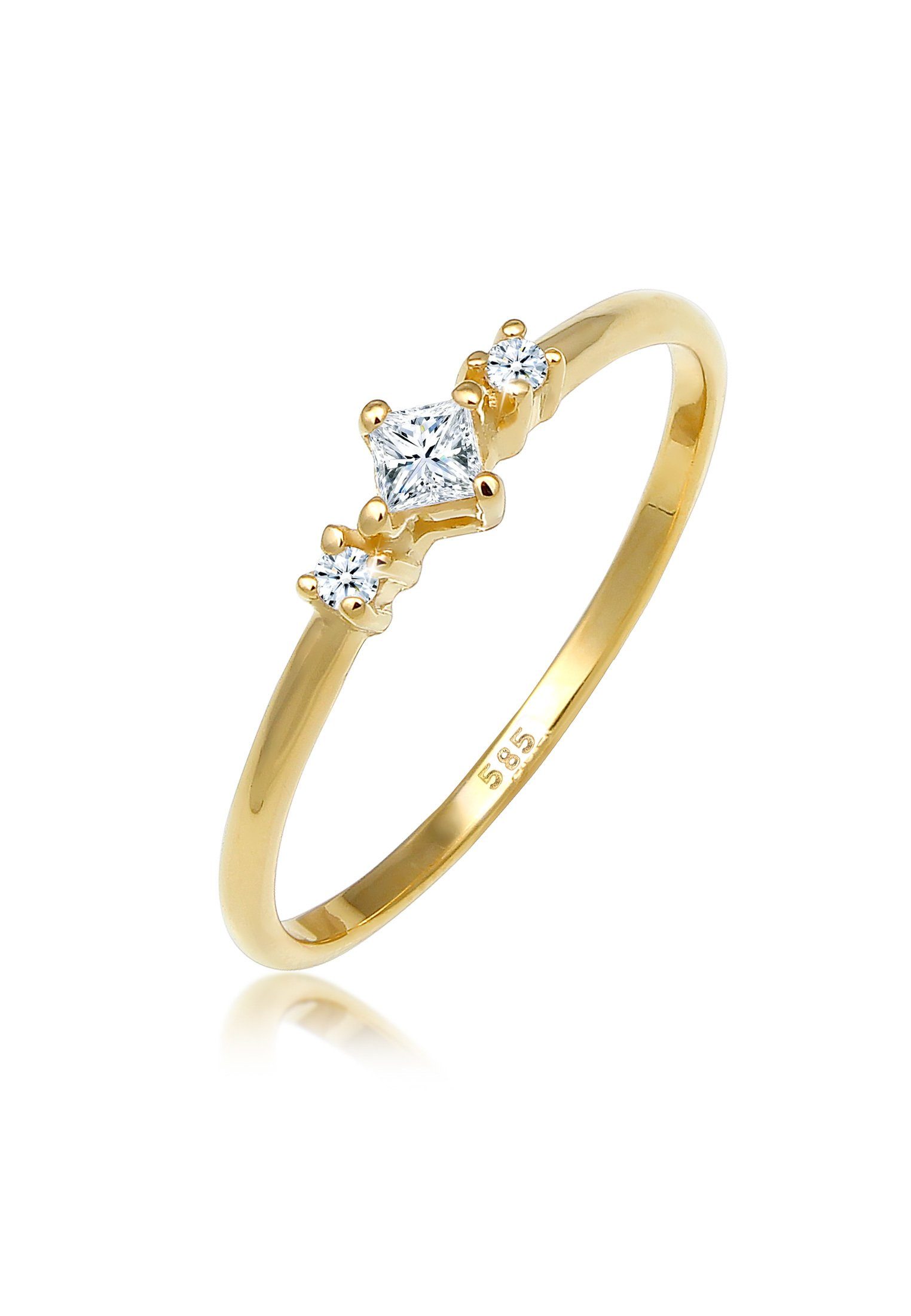 Elli DIAMONDS Verlobungsring Prinzessschliff Diamant (0.13 ct) 585 Gelbgold